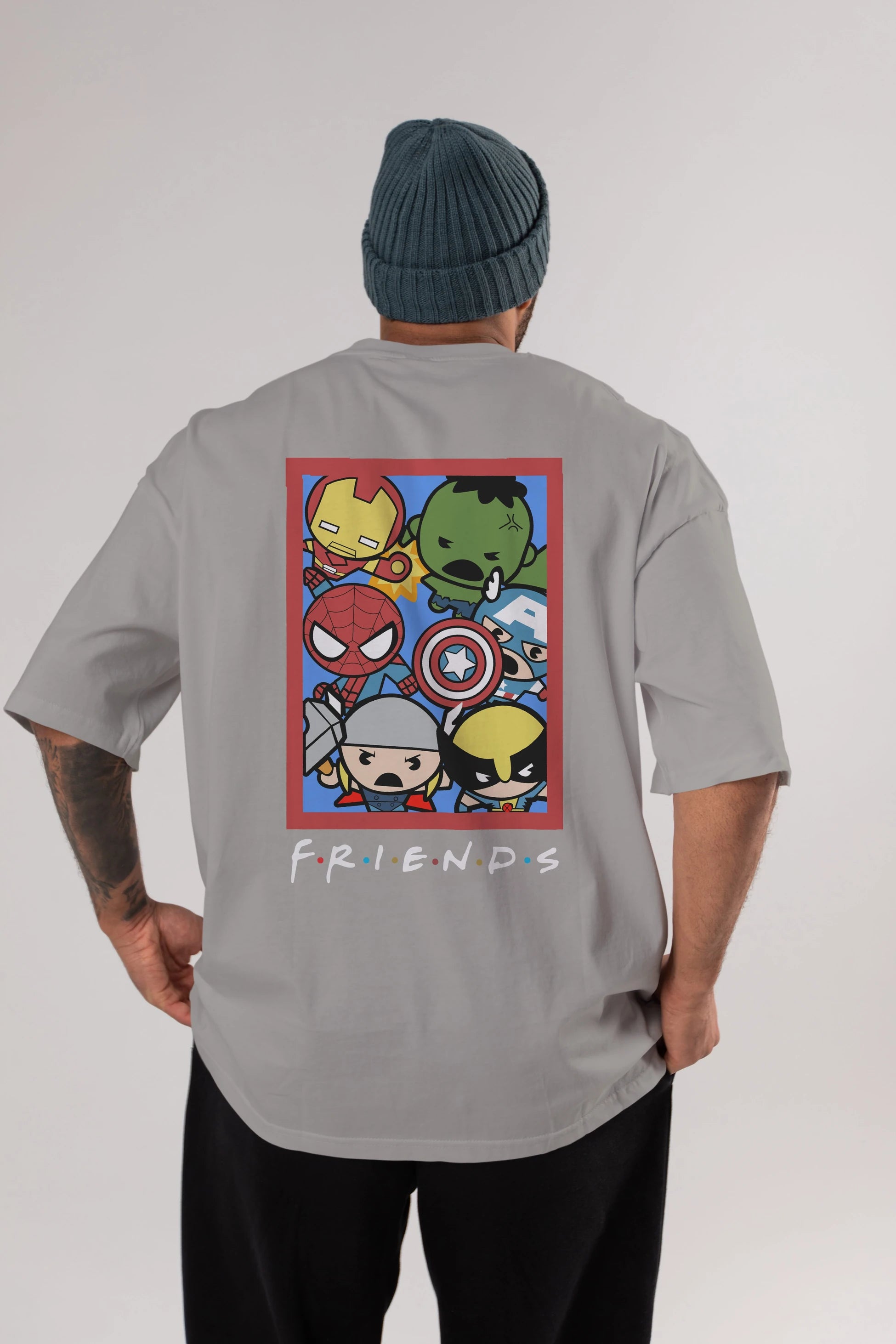 Friends Avenger Arka Baskılı Oversize t-shirt Erkek Kadın Unisex %100 Pamuk Bisiklet Yaka tişort