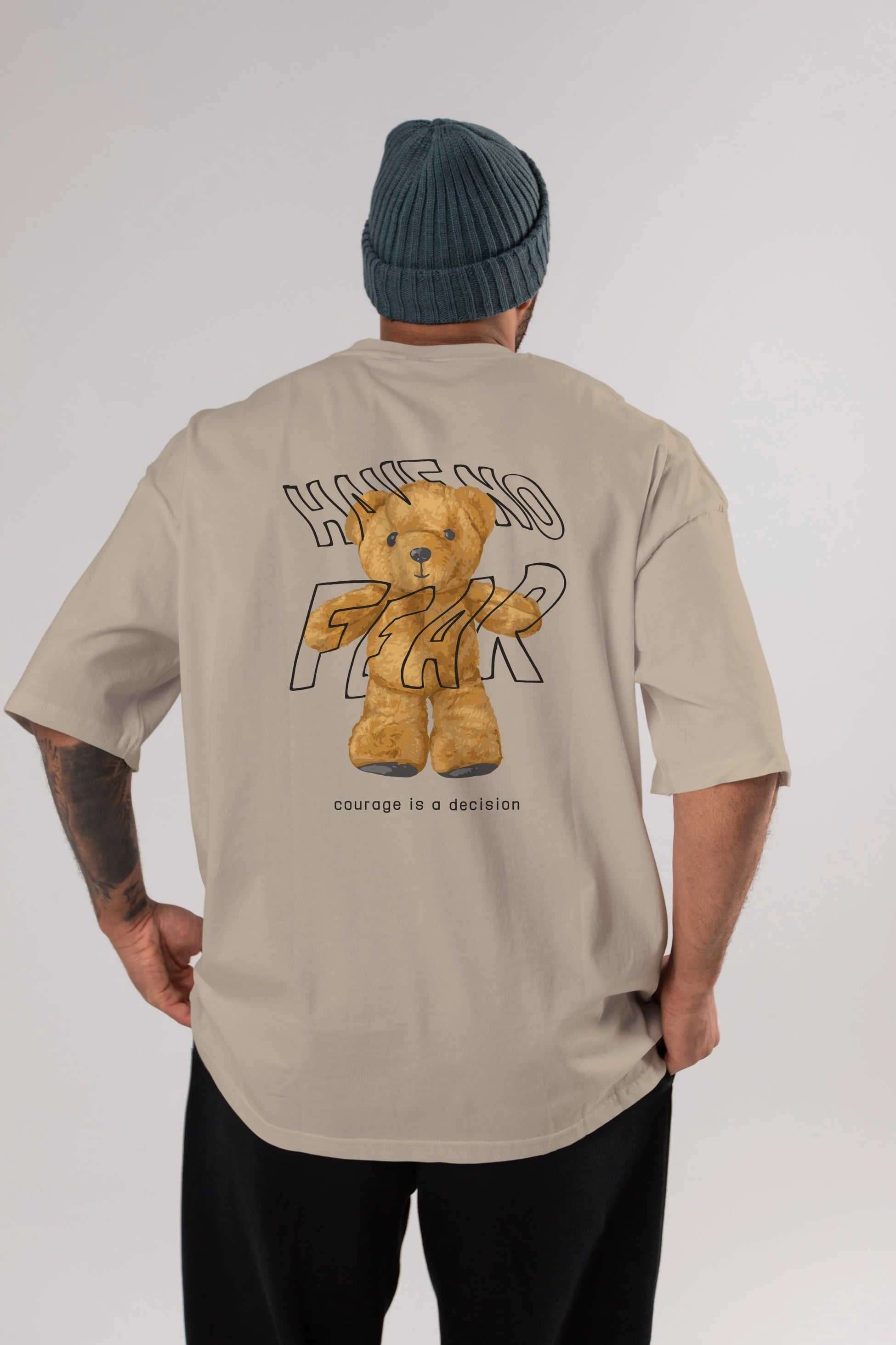 Have no Fear Bear Arka Baskılı Oversize t-shirt Erkek Kadın Unisex