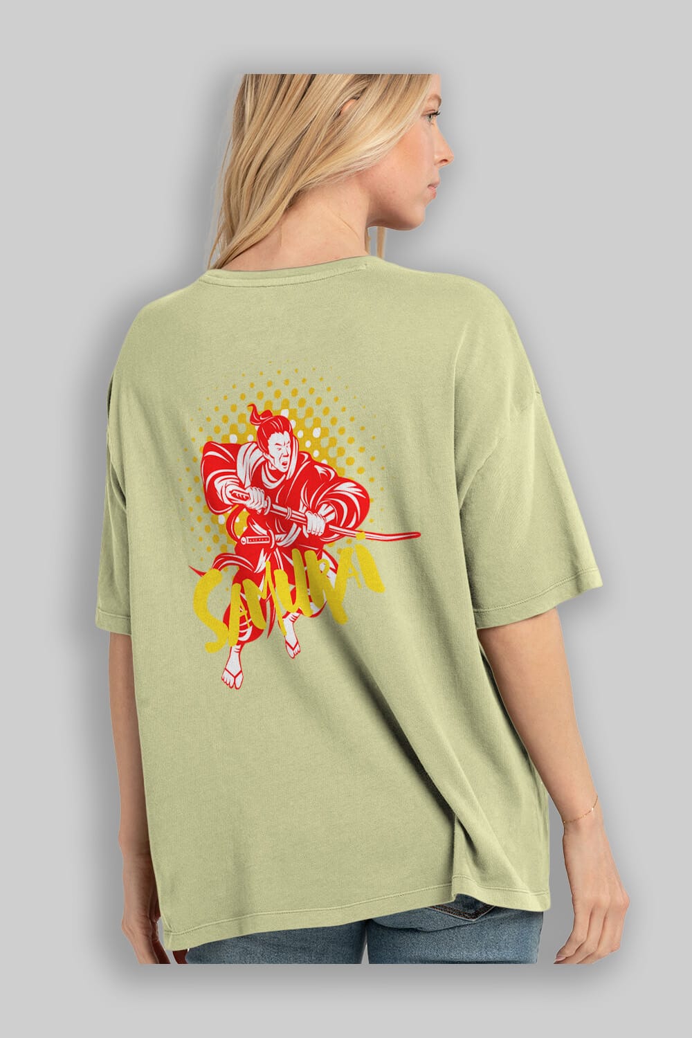Samurai Arka Baskılı Oversize t-shirt Erkek Kadın Unisex