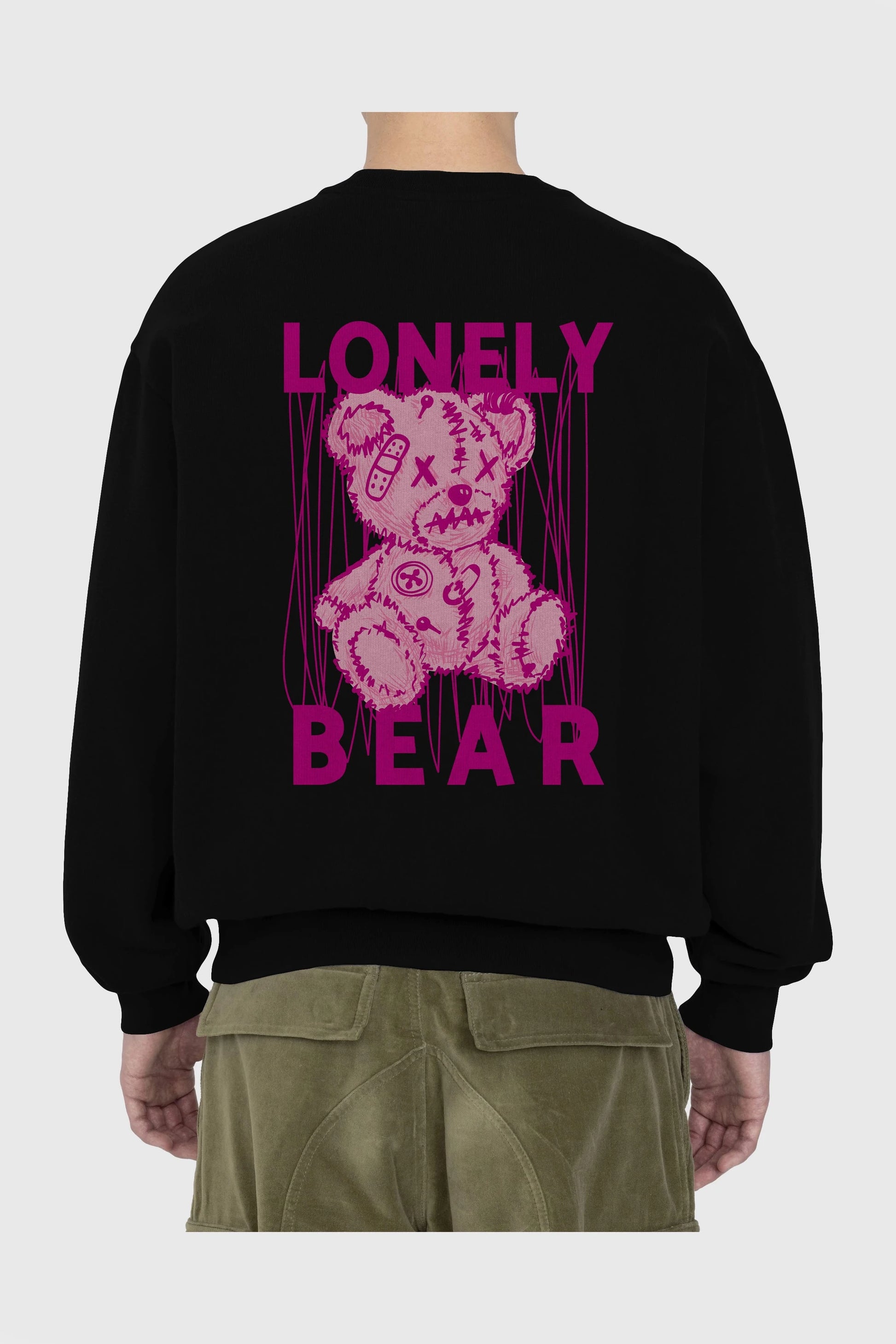 Lonely Bear Arka Baskılı Oversize Sweatshirt Erkek Kadın Unisex