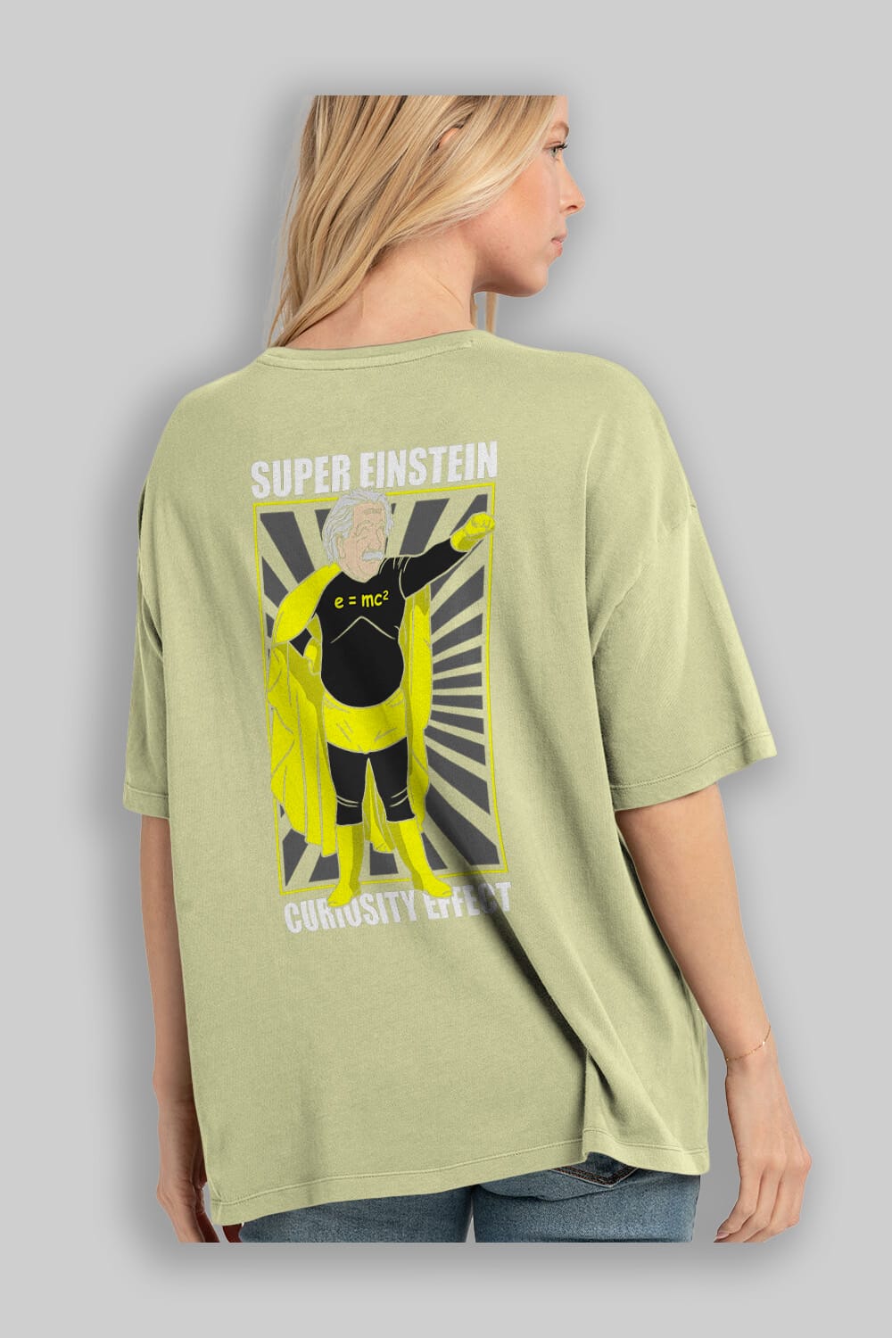 Super Einsten Arka Baskılı Oversize t-shirt Erkek Kadın Unisex %100 Pamuk tişort