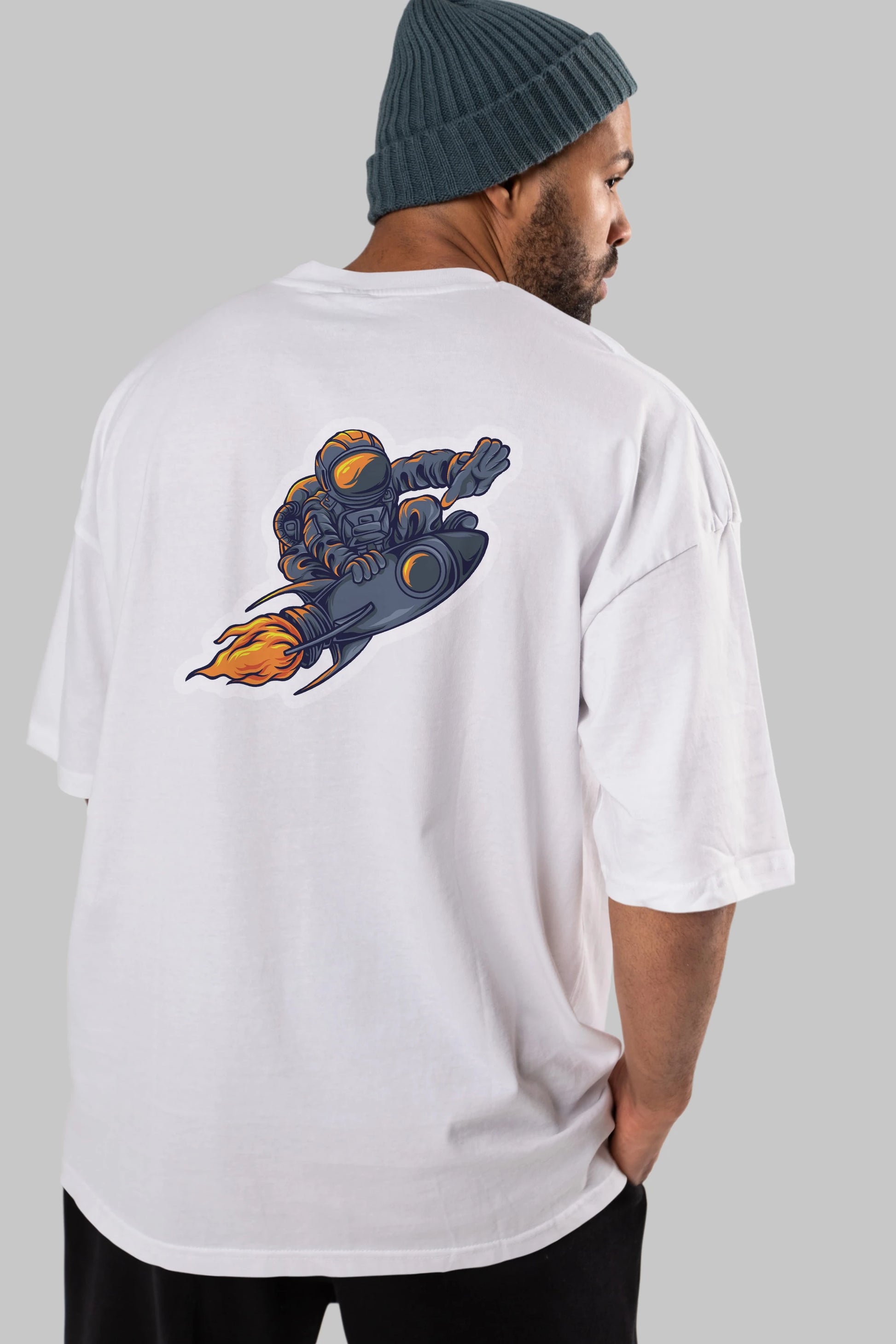 Astrocket Illustration Sticker Arka Baskılı Oversize t-shirt Erkek Kadın Unisex