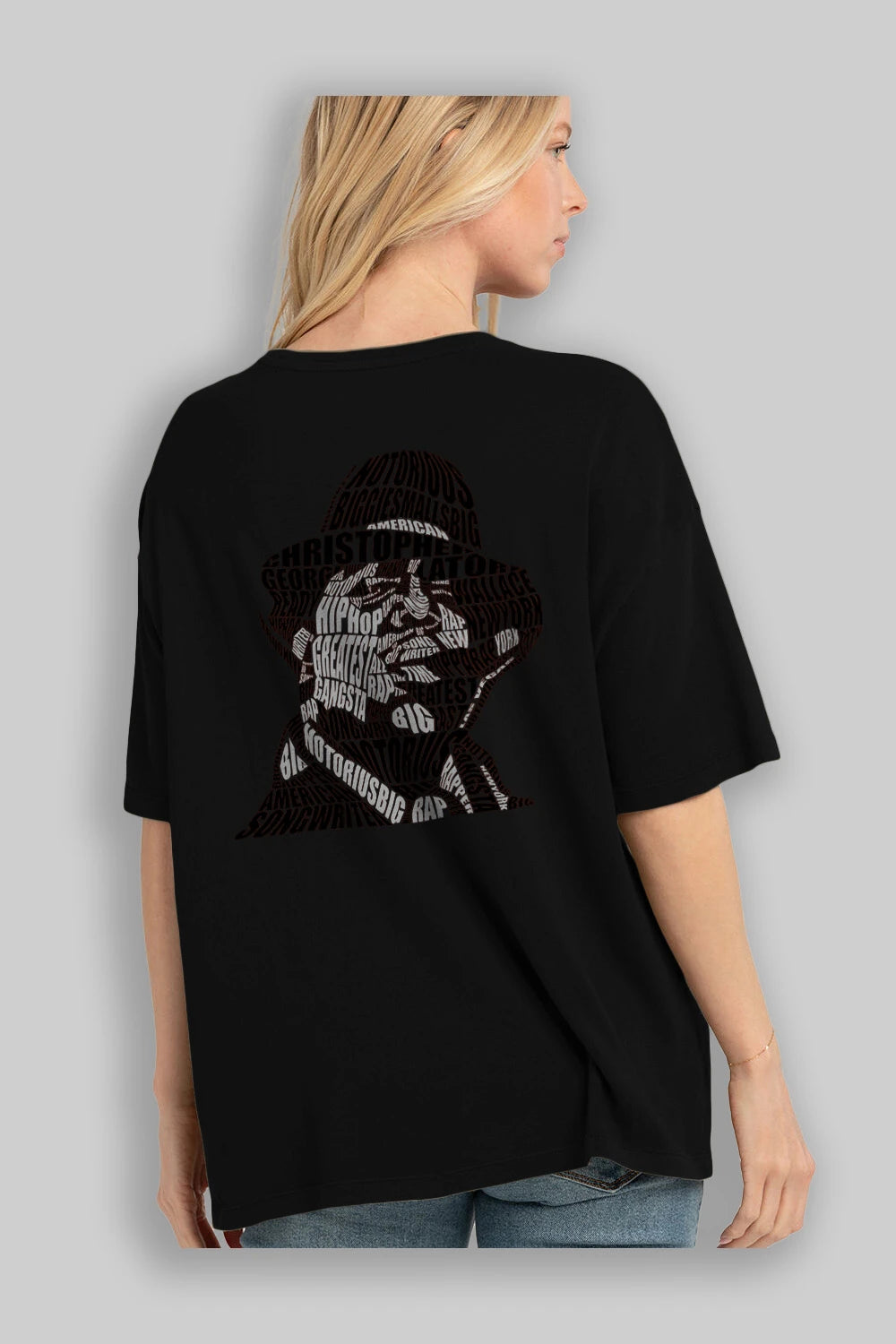 Notorious Big Calligram Arka Baskılı Oversize t-shirt %100 pamuk Erkek Kadın Unisex