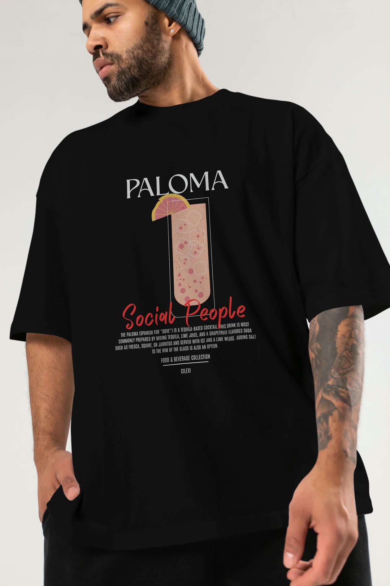 Paloma Kokteyl Serisi ön Baskılı Oversize t-shirt Erkek Kadın %100 Pamuk Bisiklet Yaka tişort