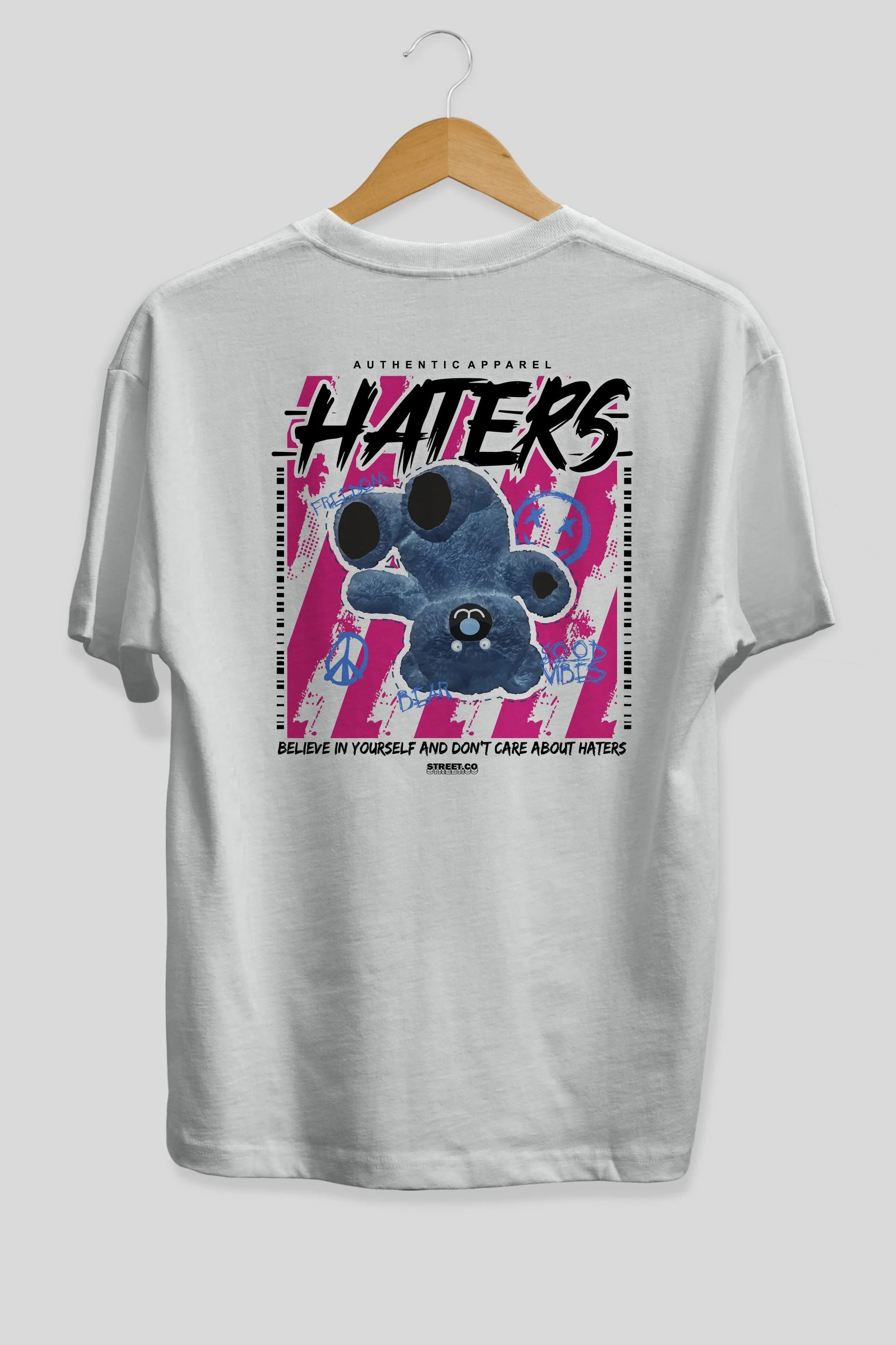 Haters Bear Arka Baskılı Oversize t-shirt Erkek Kadın Unisex