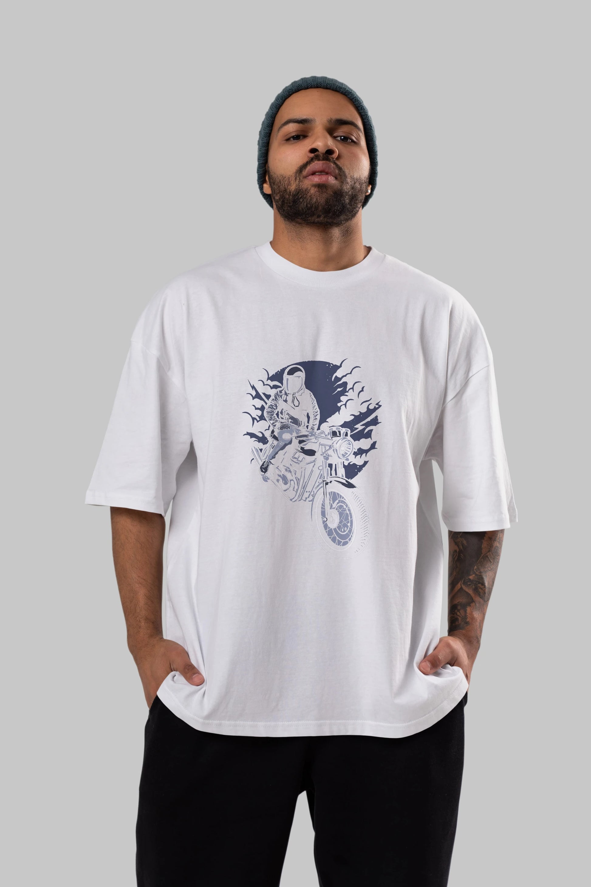 Night Rider Ön Baskılı Oversize t-shirt Erkek Kadın Unisex %100 Pamuk tişort