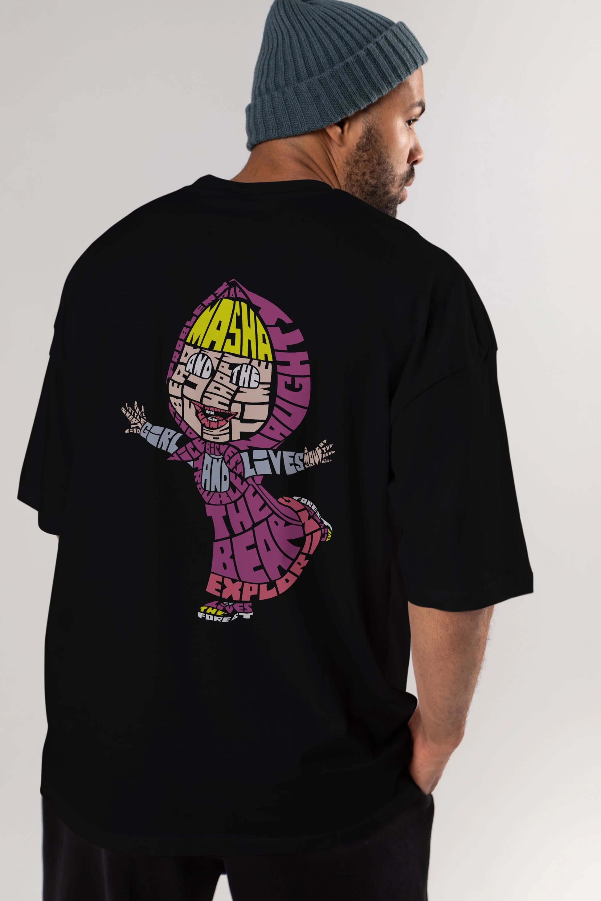 Masha And The Bear Arka Baskılı Oversize t-shirt %100 pamuk Erkek Kadın Unisex