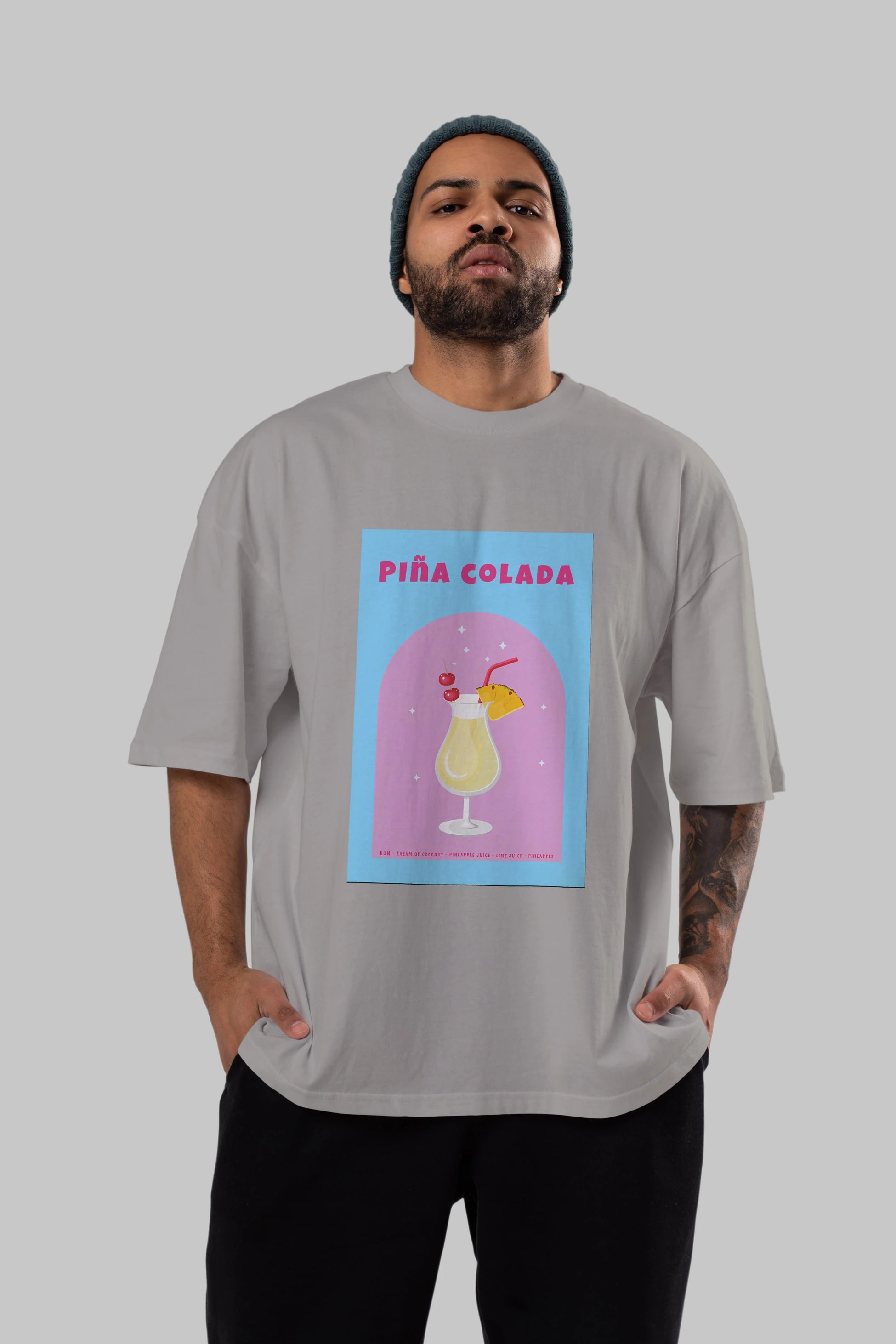 Pina Colada 2 Ön Baskılı Oversize t-shirt Erkek Kadın Unisex %100 Pamuk Bisiklet Yaka tişort