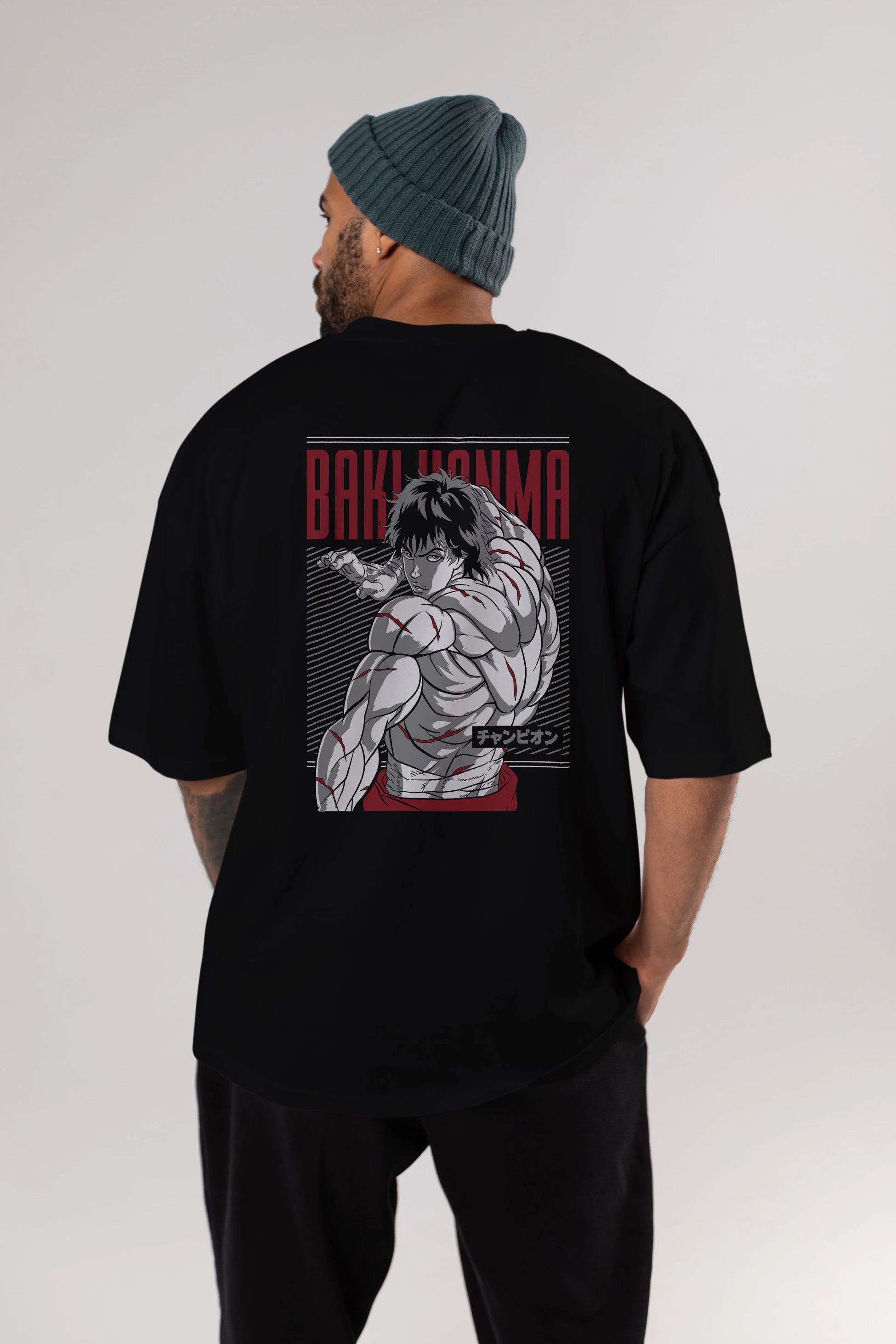 BAKI HANMA Anime Arka Baskılı Oversize t-shirt Erkek Kadın Unisex