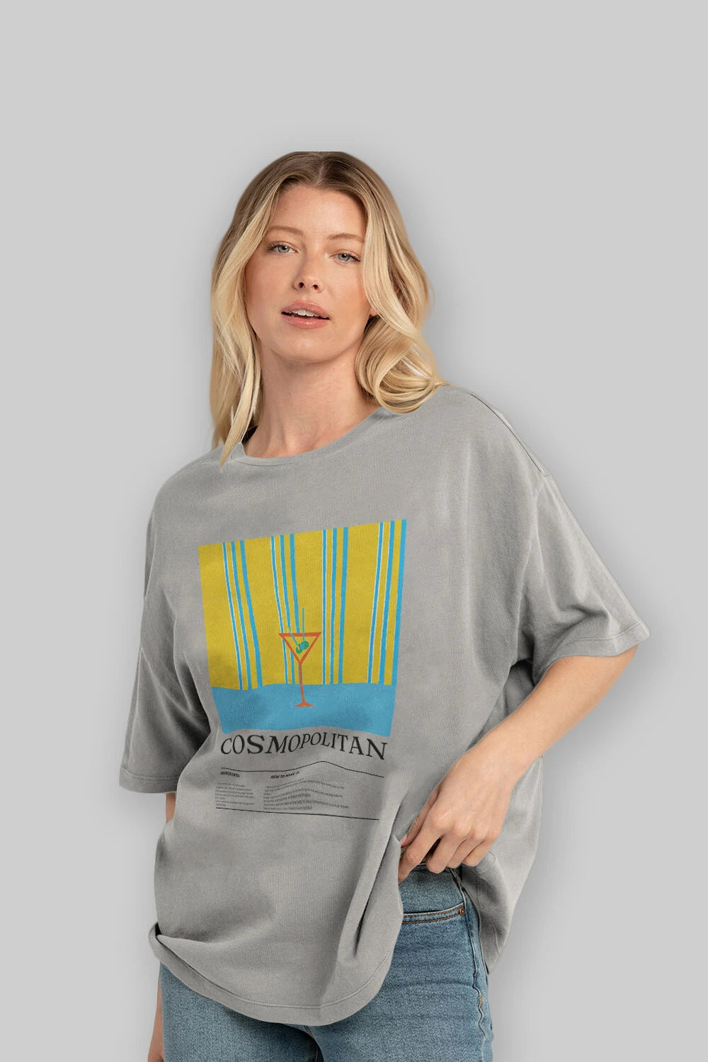 Cosmopolitan Kokteyl Ön Baskılı Oversize t-shirt Erkek Kadın %100 Pamuk Bisiklet Yaka tişort