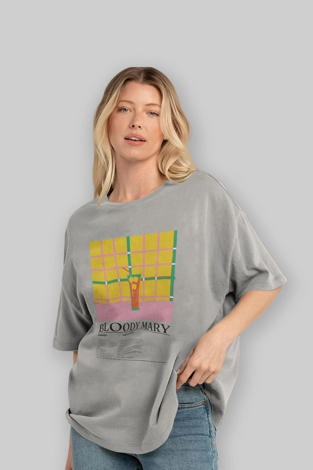 Bloody Mary Kokteyl Ön Baskılı Oversize t-shirt Erkek Kadın %100 Pamuk Bisiklet Yaka tişort