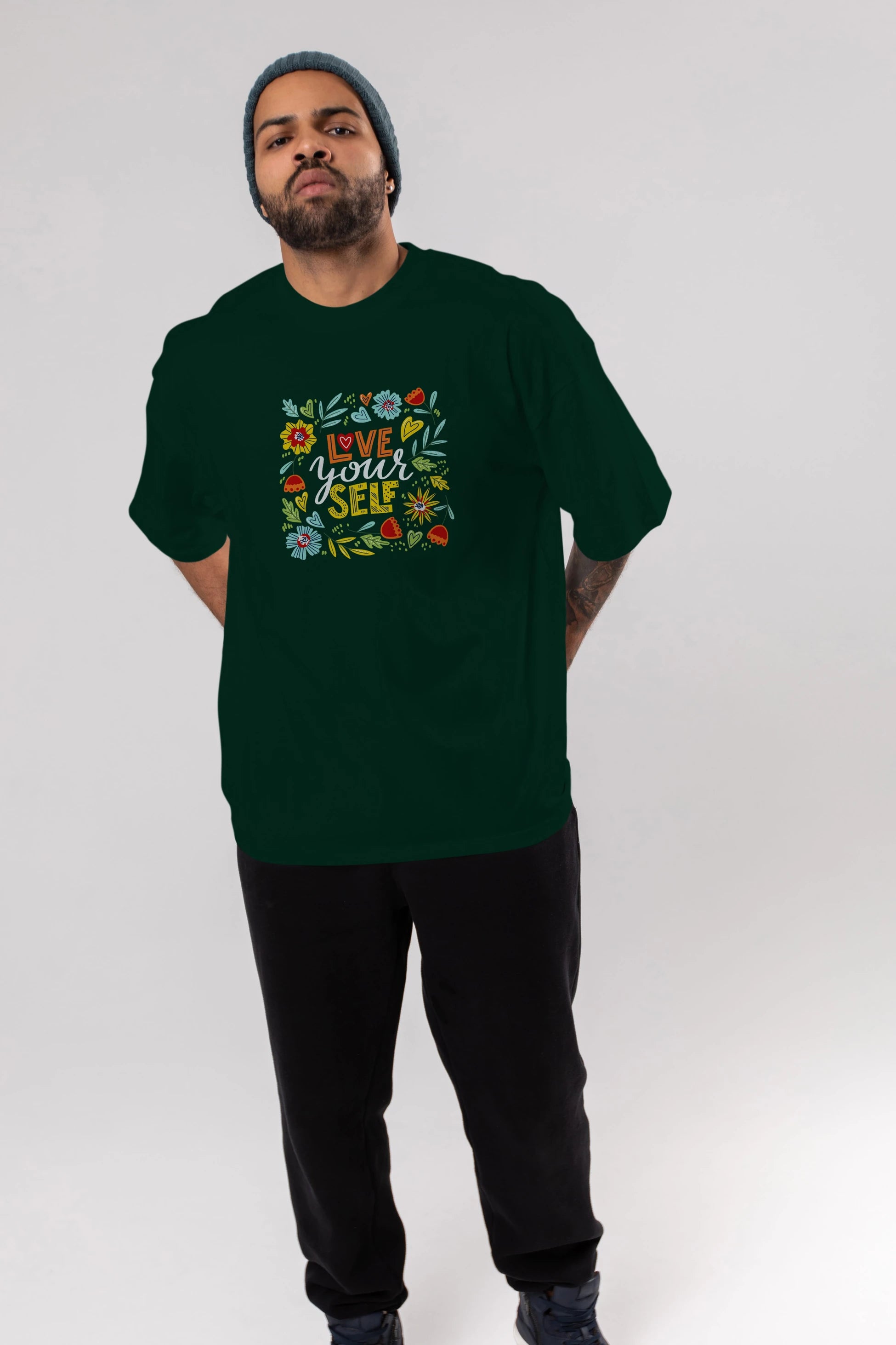 Love Yourself Yazılı Ön Baskılı Oversize t-shirt Erkek Kadın Unisex