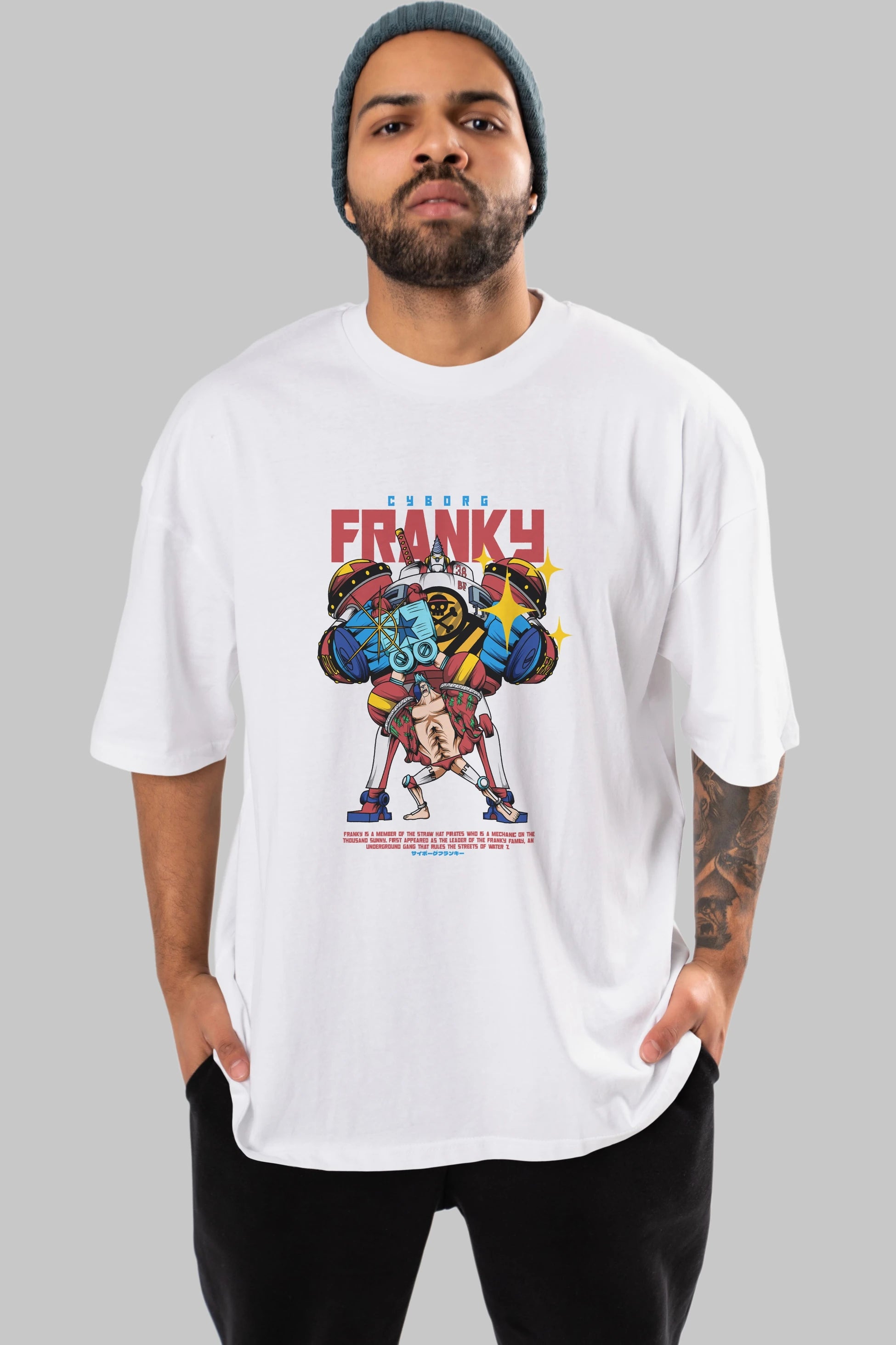 Cyborg Franky Anime Ön Baskılı Oversize t-shirt %100 pamuk Erkek Kadın Unisex