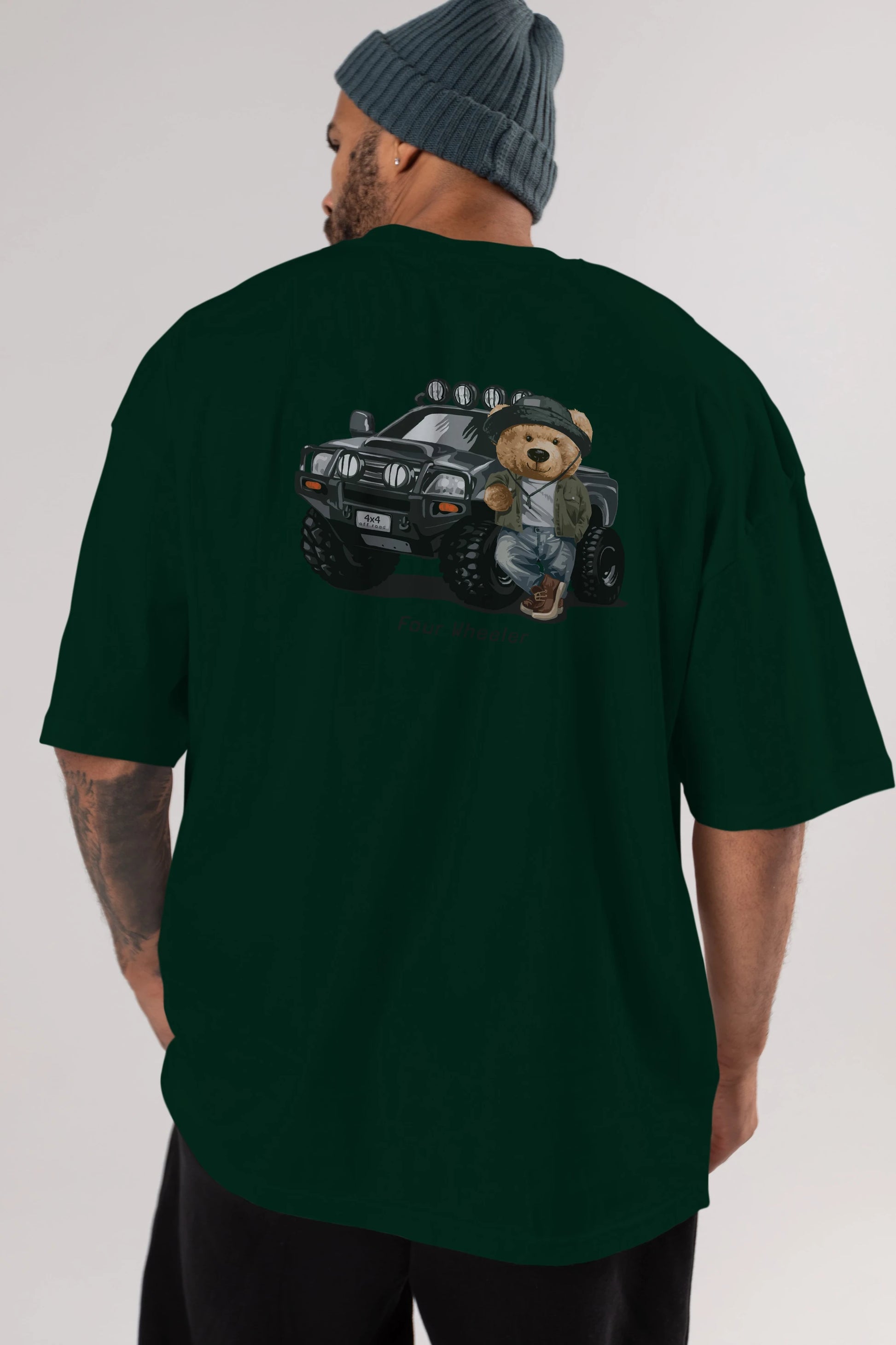 Teddy Bear Off Road Arka Baskılı Oversize t-shirt Erkek Kadın Unisex %100 Pamuk