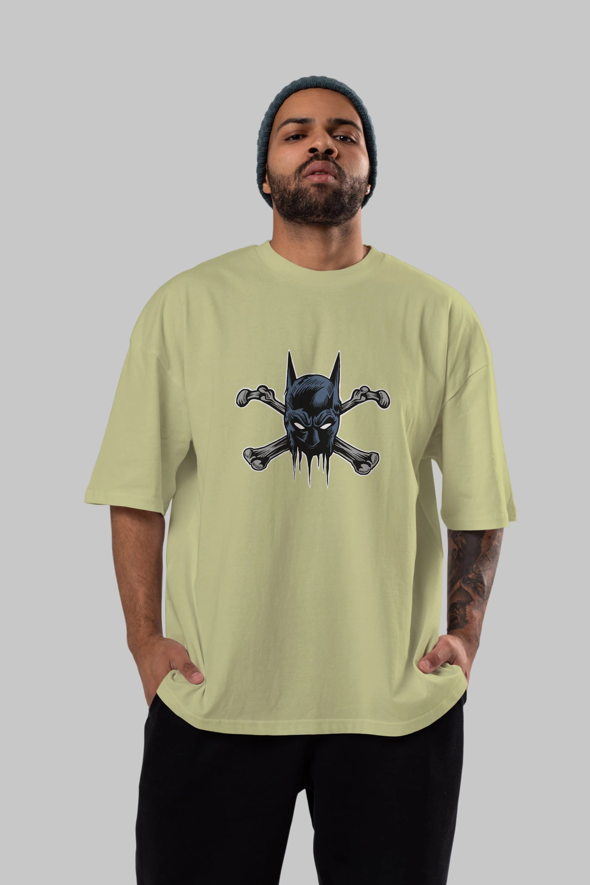 Batbones Ön Baskılı Oversize t-shirt Erkek Kadın Unisex %100 Pamuk tişort