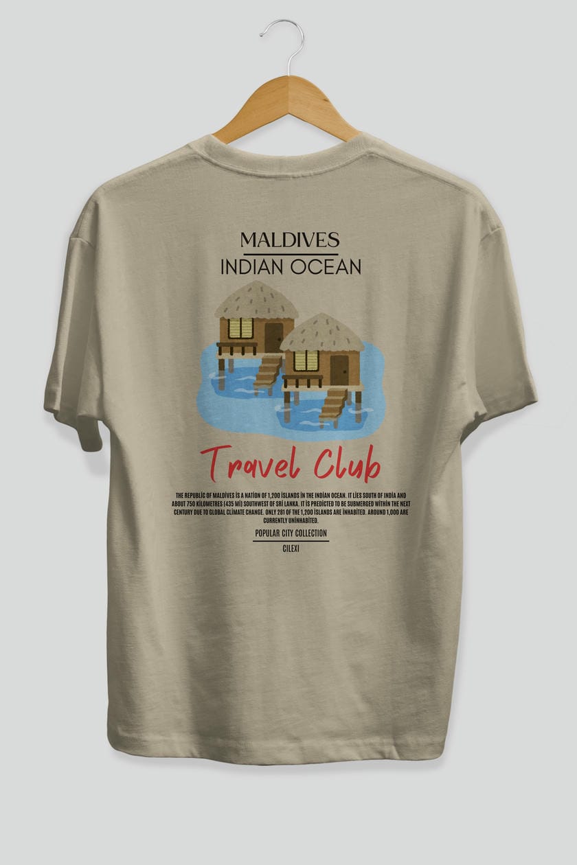 Maldives İndian Ocean Arka Baskılı Oversize t-shirt Erkek Kadın Pamuk Bisiklet Yaka tişort