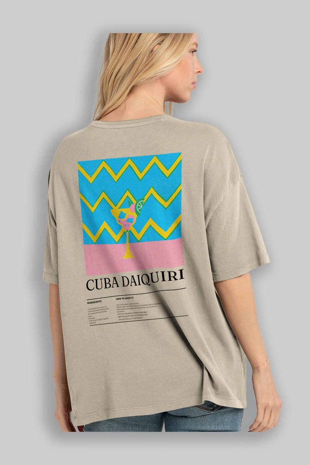 Cuba Daiquiri Kokteyl Serisi Arka Baskılı Oversize t-shirt Erkek Kadın %100 Pamuk Bisiklet Yaka tişort