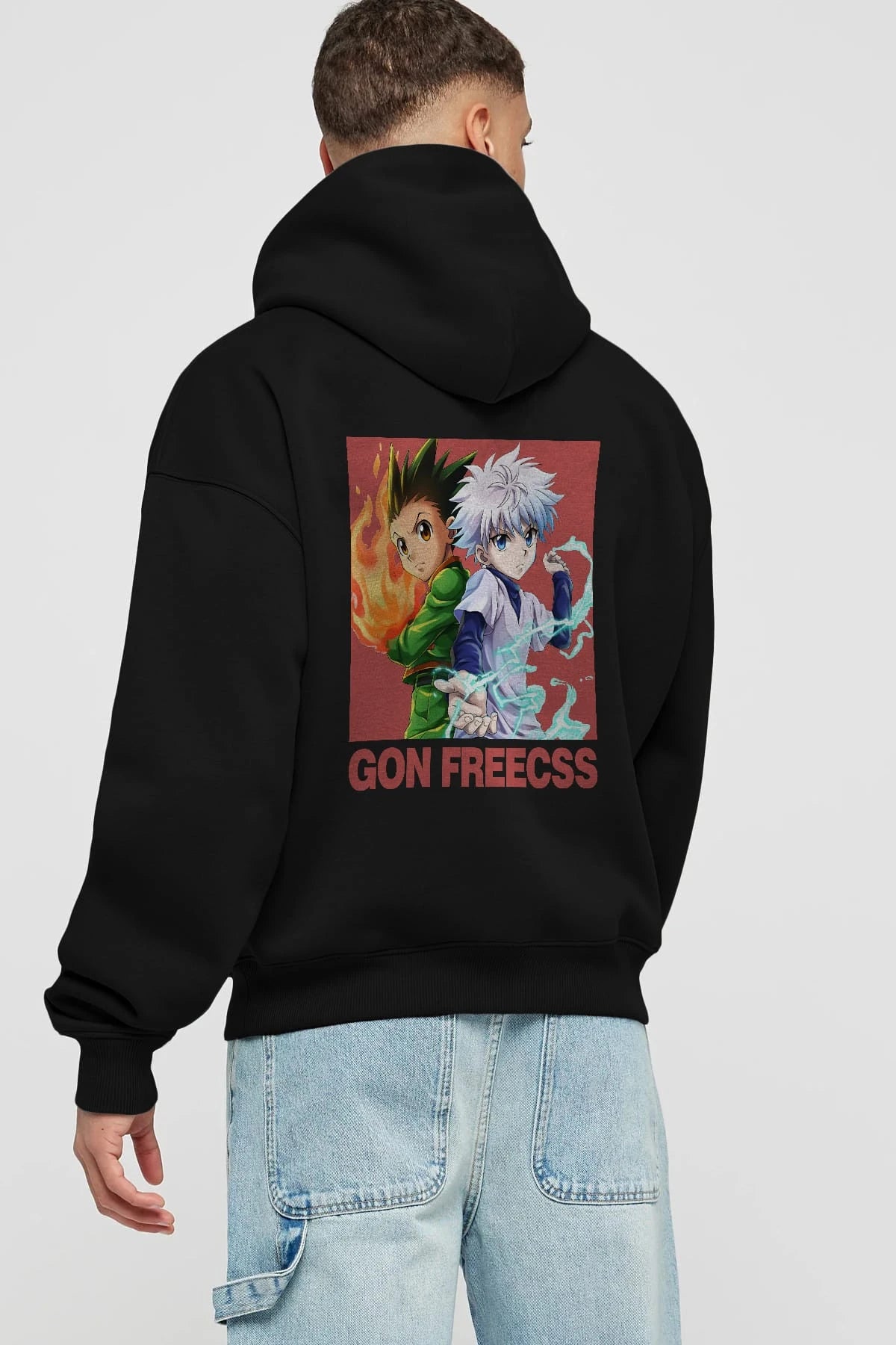 Gon Freecss HUNTER X HUNTER 4 Anime Arka Baskılı Hoodie Oversize Kapüşonlu Sweatshirt Erkek Kadın Unisex