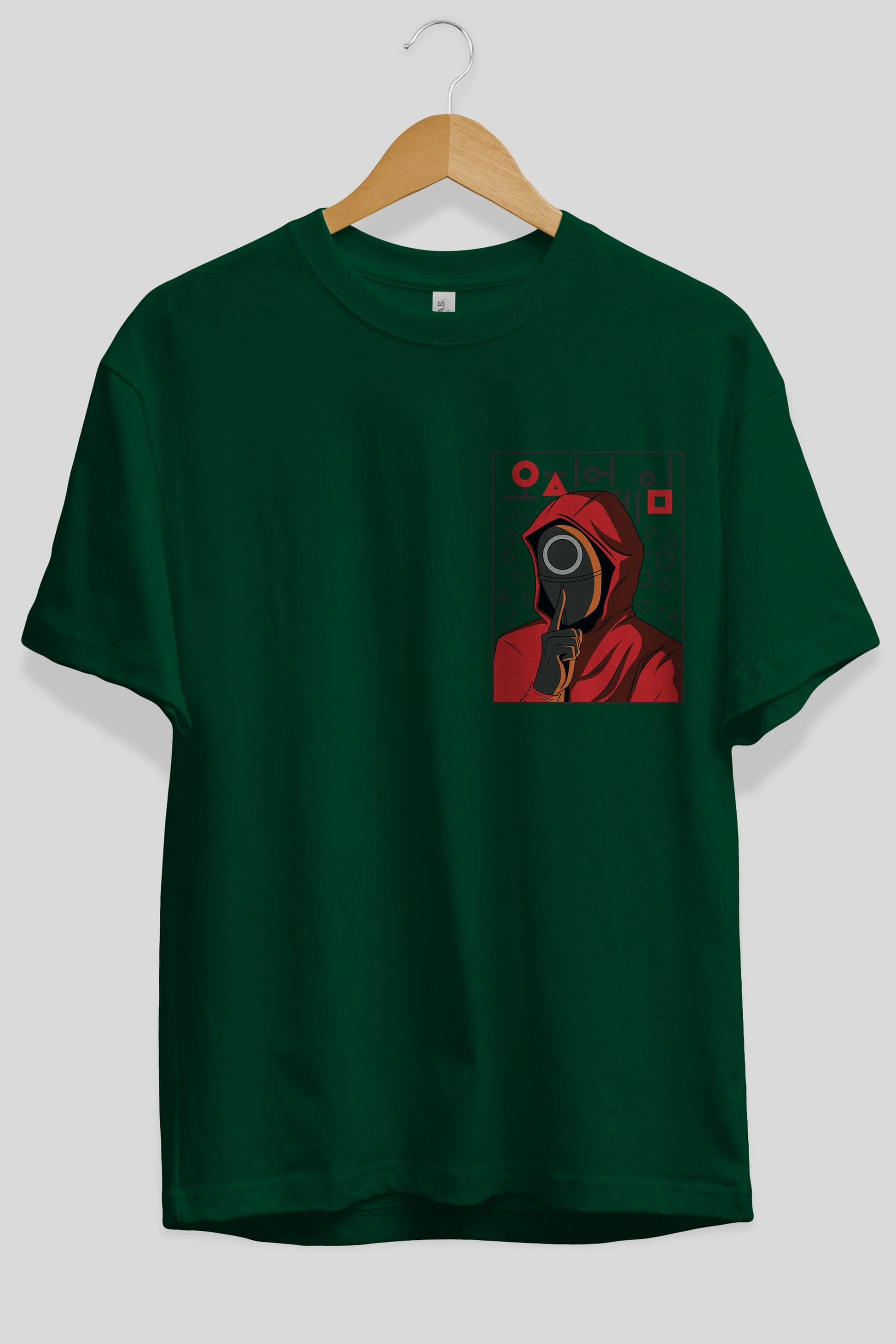 Squid Game (5) Ön Sol Baskılı Oversize t-shirt Erkek Kadın Unisex %100 Pamuk Bisiklet Yaka tişort