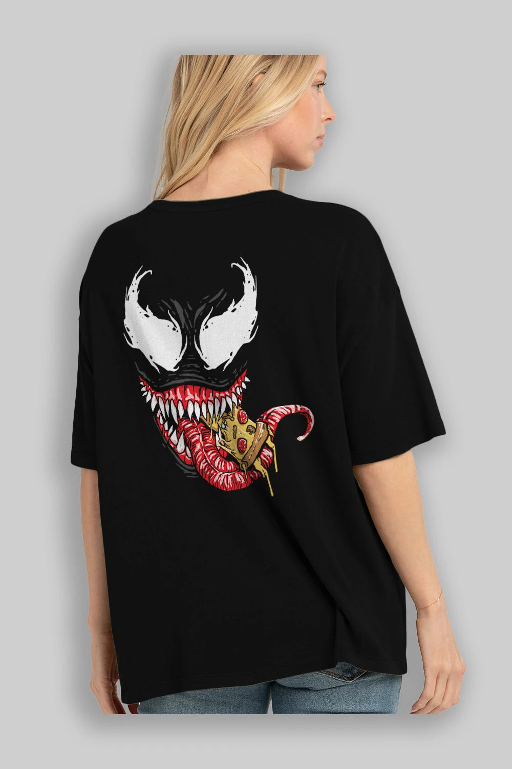 Venom (1) Arka Baskılı Oversize t-shirt Erkek Kadın Unisex %100 Pamuk Bisiklet Yaka tişort