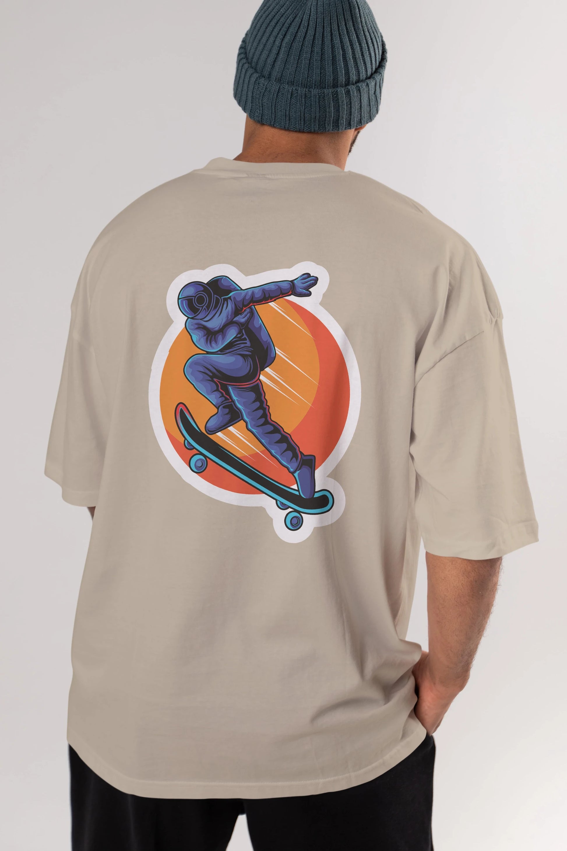Astroskate Run Sticker Arka Baskılı Oversize t-shirt Erkek Kadın Unisex