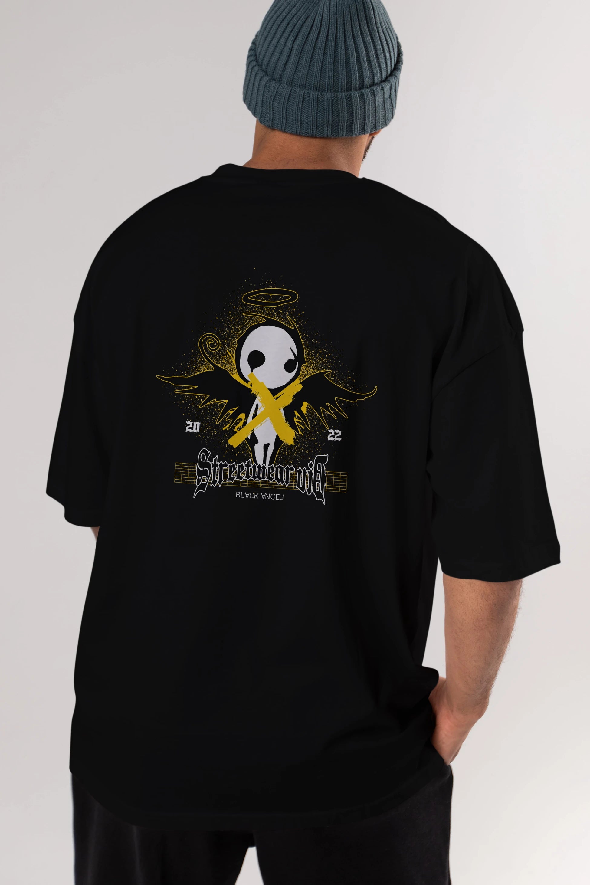 Black Angel Arka Baskılı Oversize t-shirt Erkek Kadın Unisex