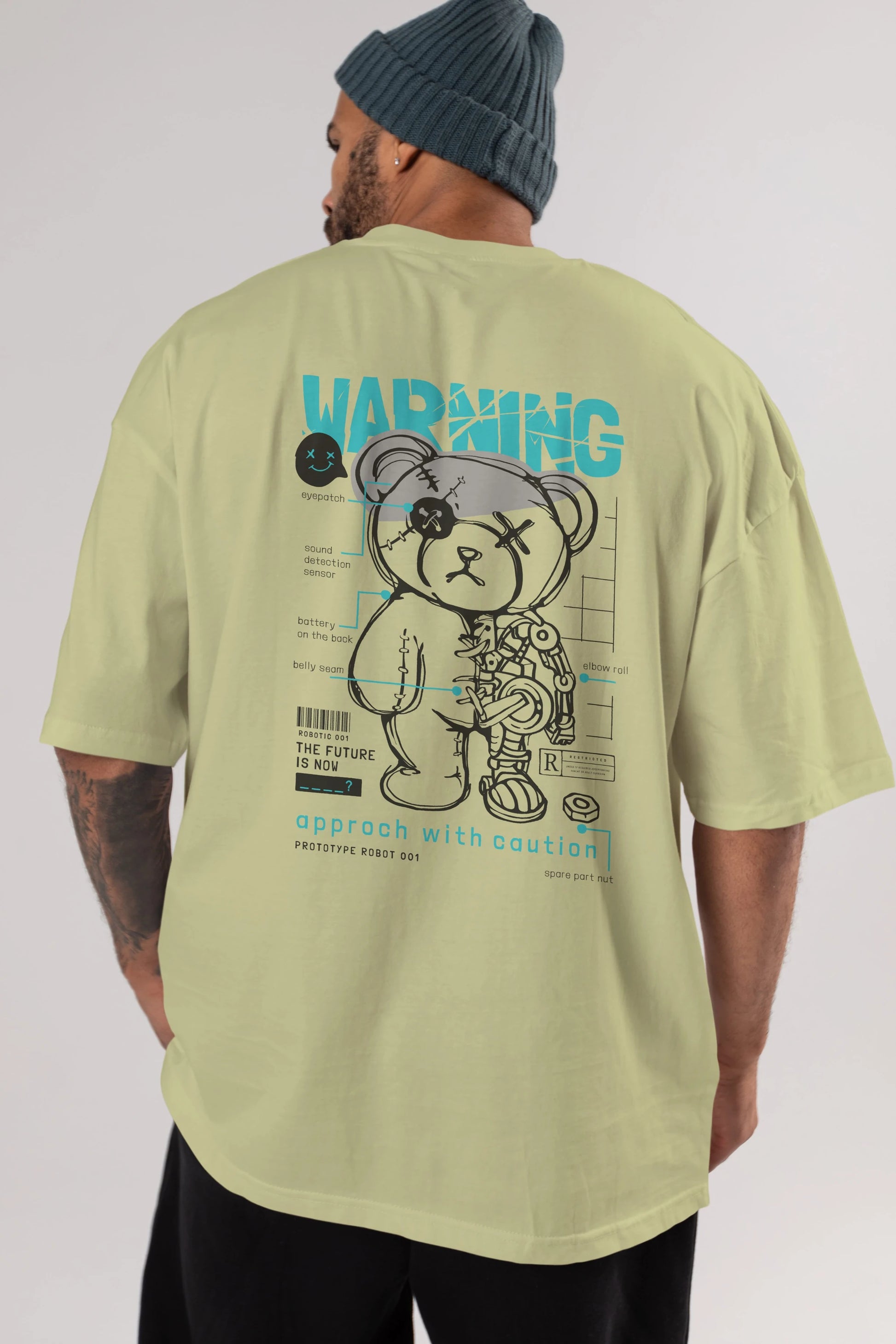Teddy Bear Warning Arka Baskılı Oversize t-shirt Erkek Kadın Unisex