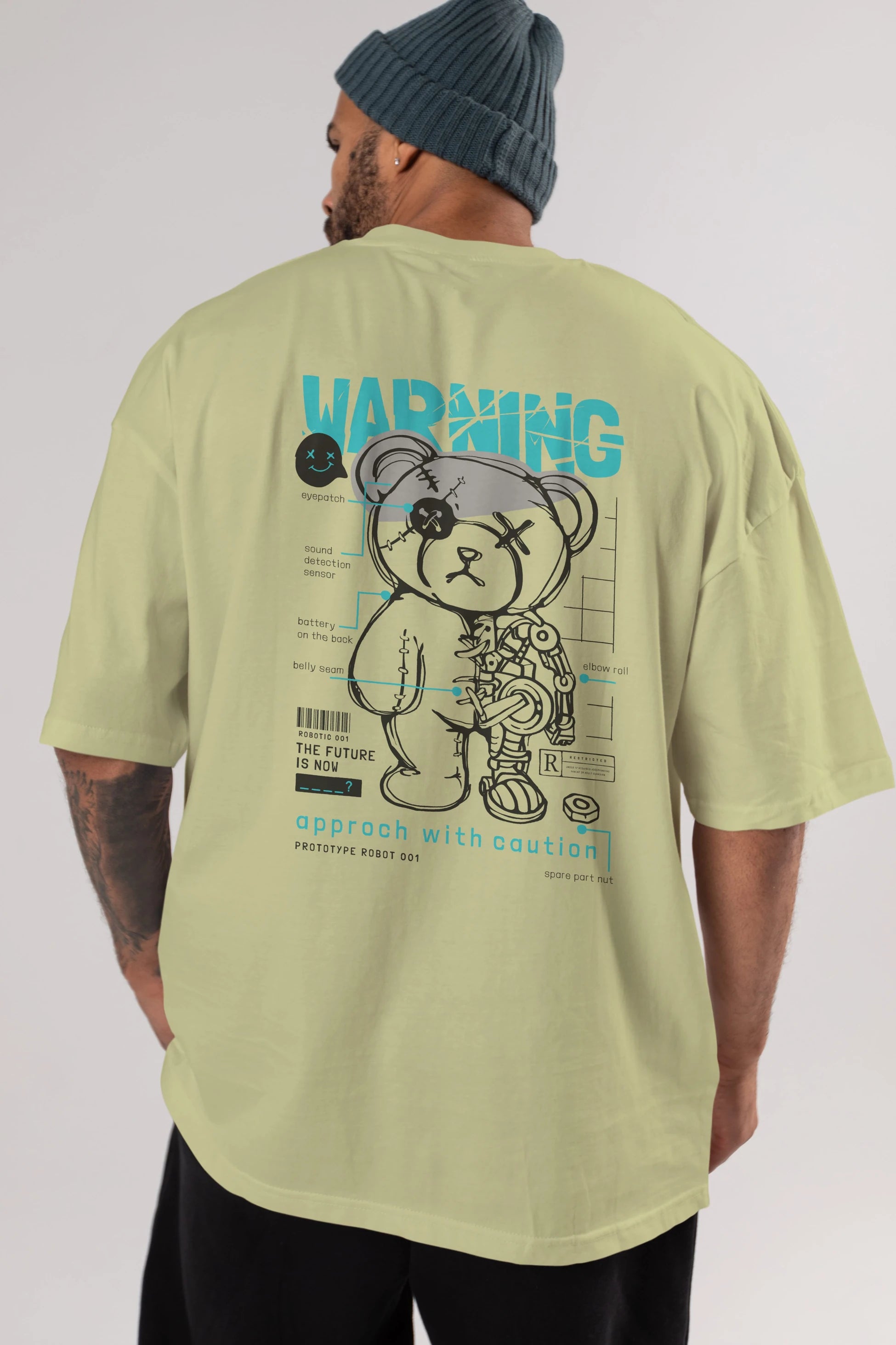 Teddy Bear Warning Arka Baskılı Oversize t-shirt Erkek Kadın Unisex