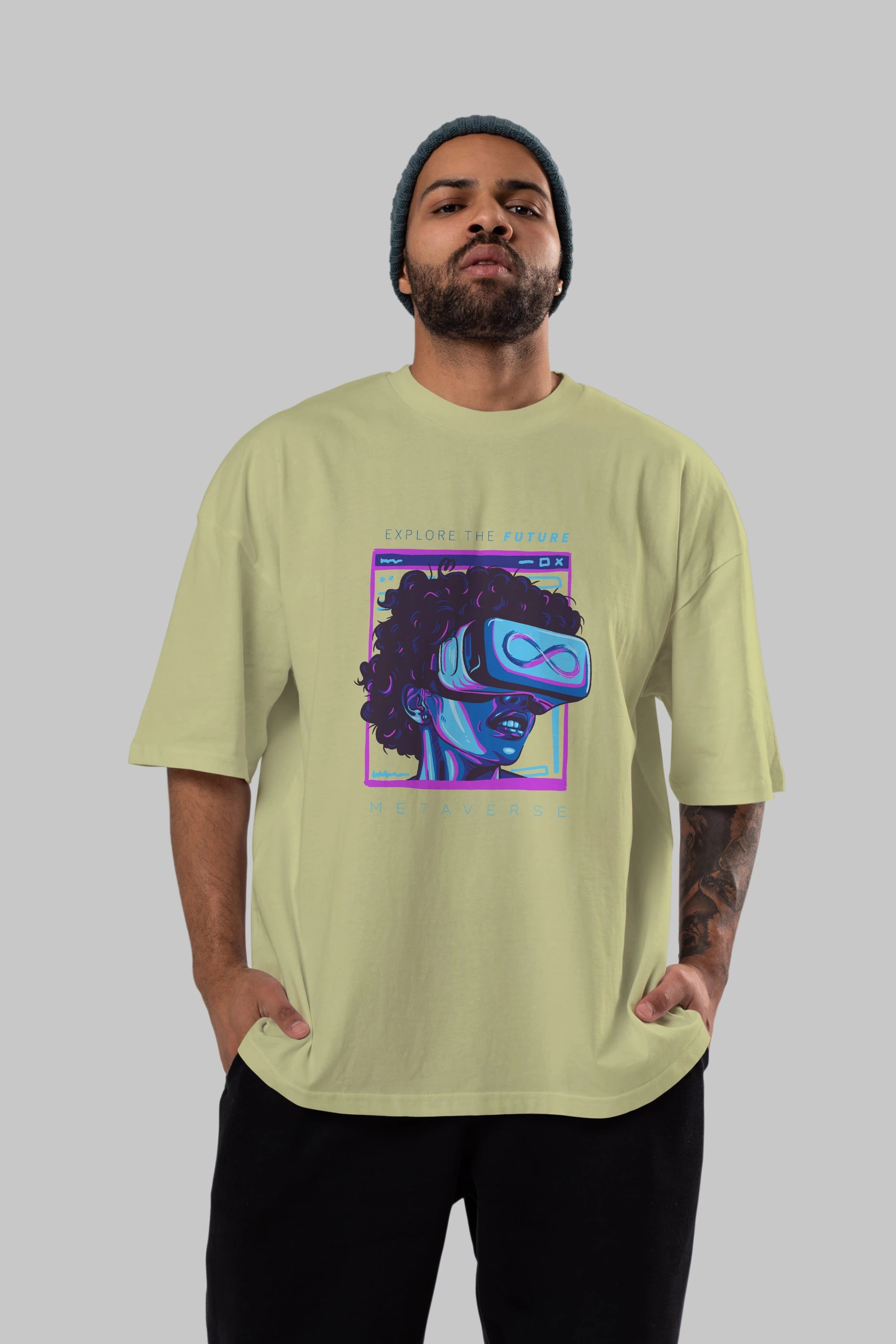 Metaverse Ön Baskılı Oversize t-shirt Erkek Kadın Unisex