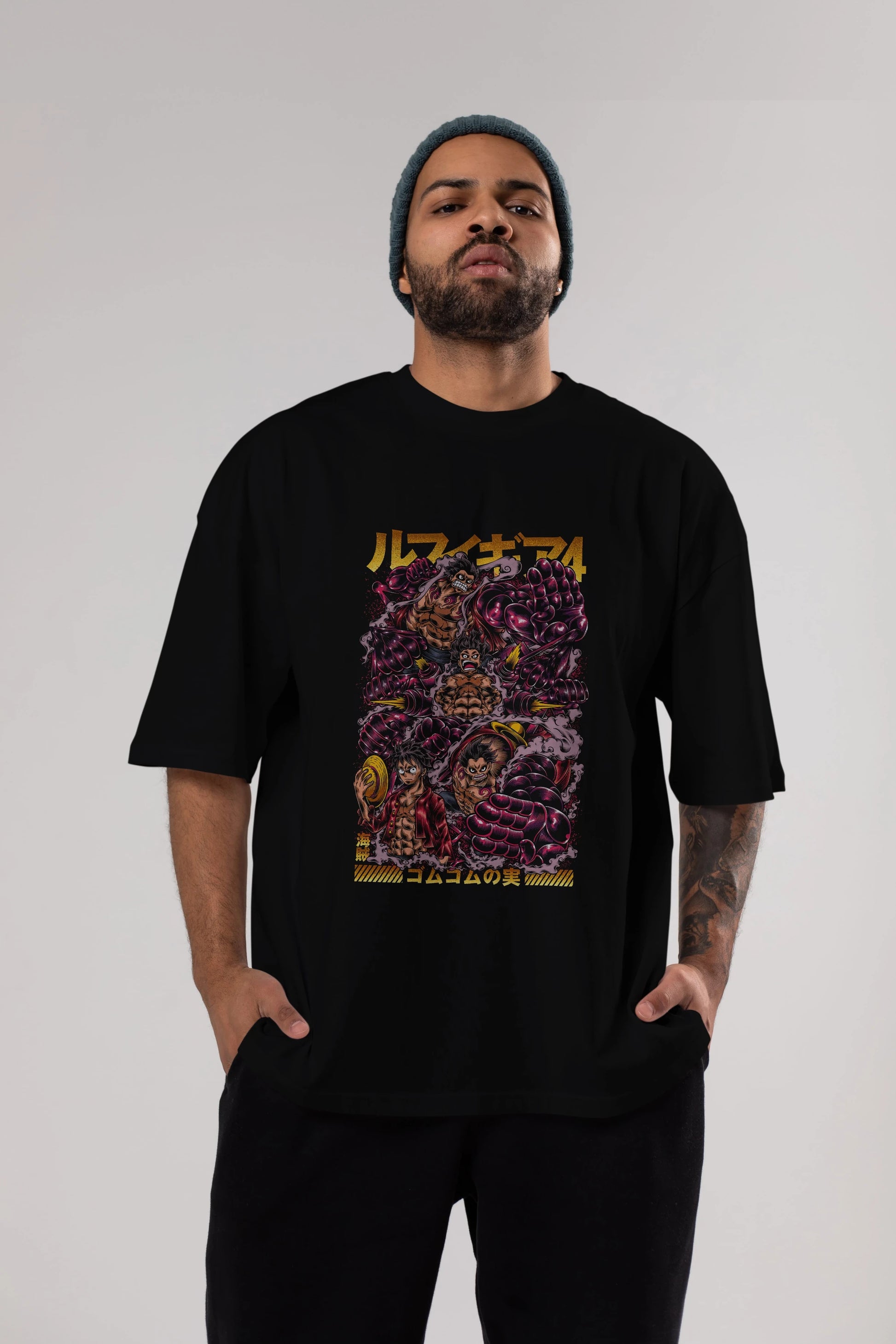 MONKEY D. LUFFY (2) Anime Ön Baskılı Oversize t-shirt %100 pamuk Erkek Kadın Unisex