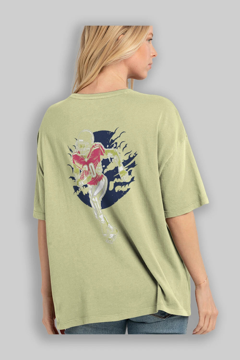 Zombie Football Arka Baskılı Oversize t-shirt Erkek Kadın Unisex %100 Pamuk