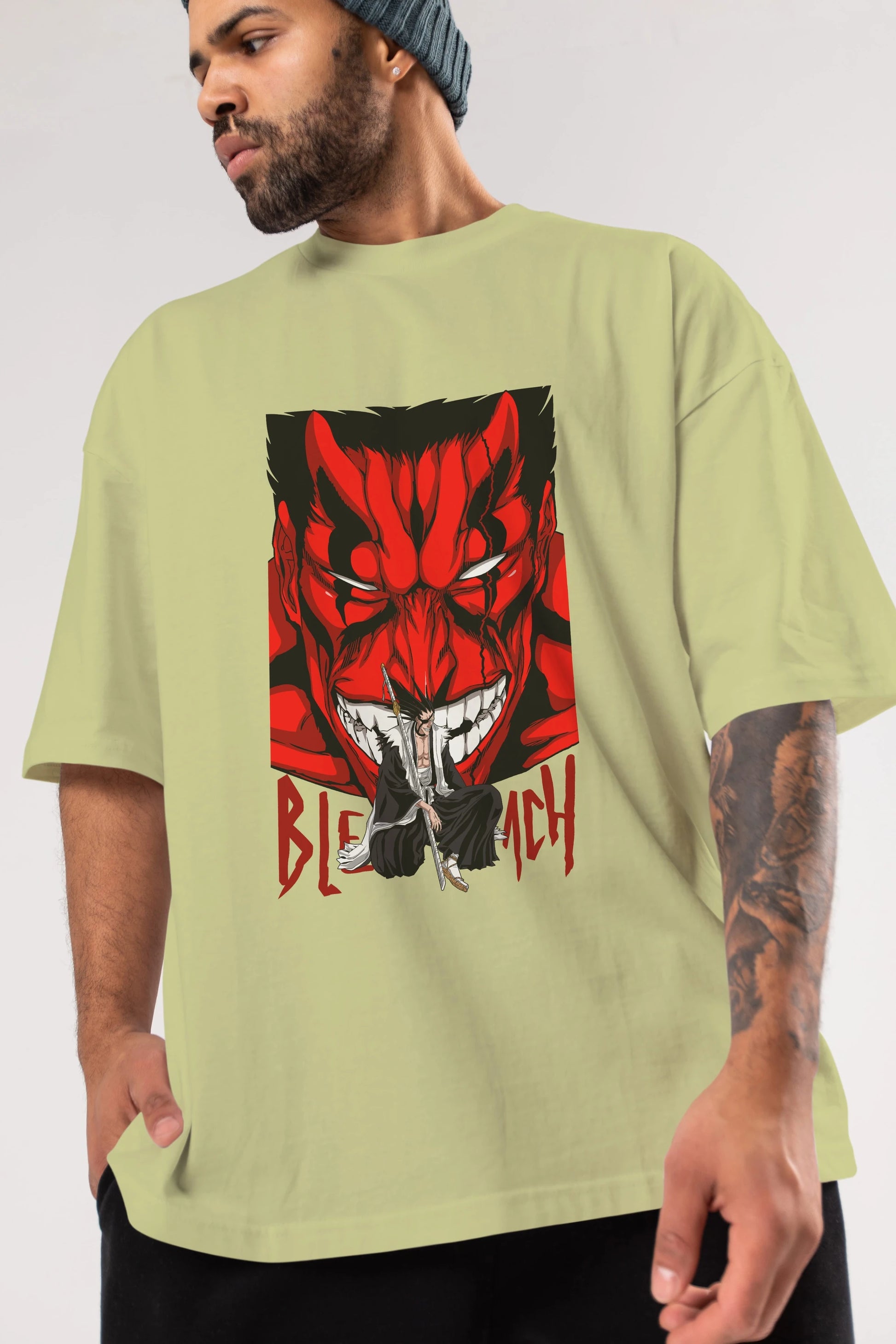 KENPACHI ZARAKI BLEACH Anime Ön Baskılı Oversize t-shirt %100 pamuk Erkek Kadın Unisex