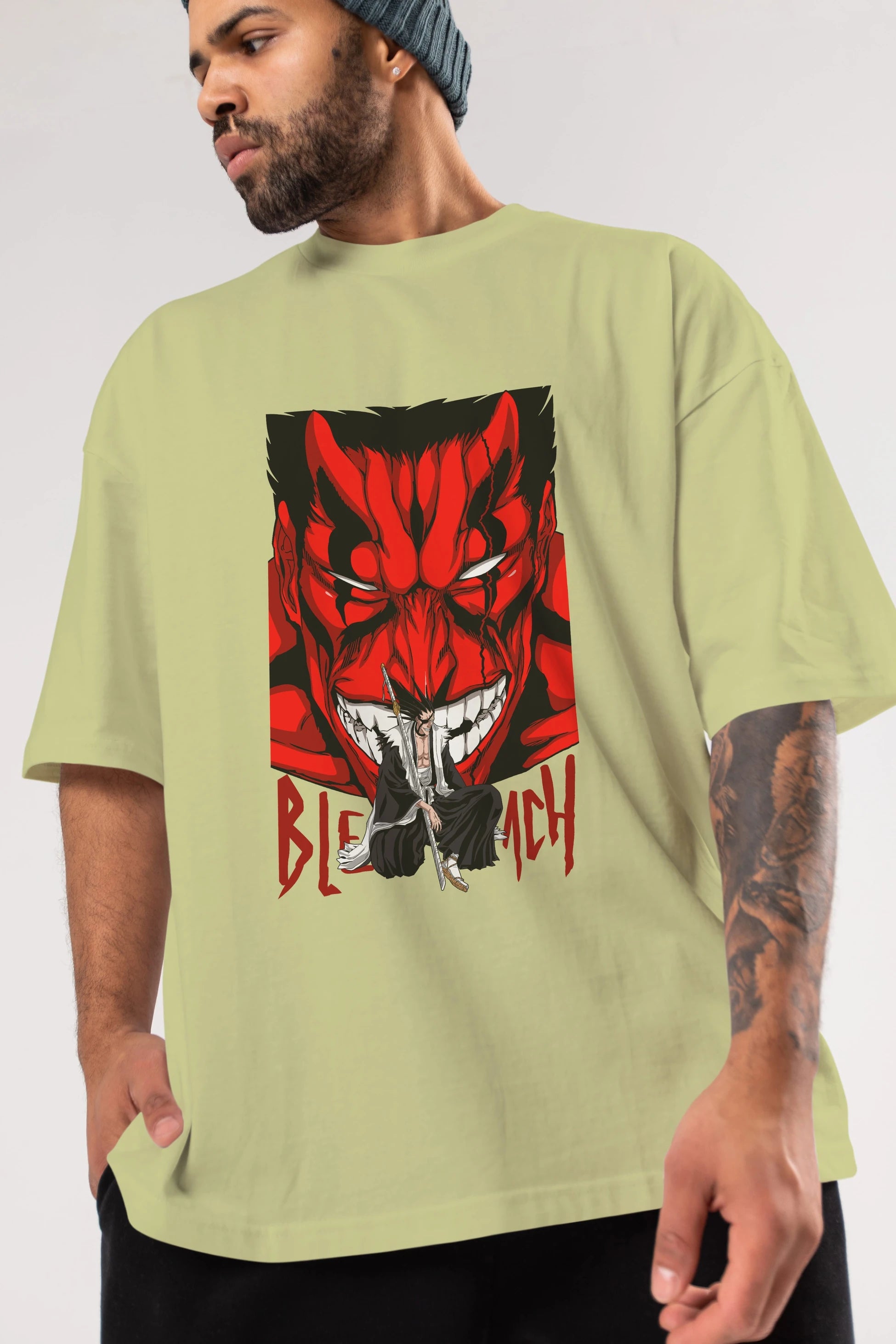 KENPACHI ZARAKI BLEACH Anime Ön Baskılı Oversize t-shirt %100 pamuk Erkek Kadın Unisex