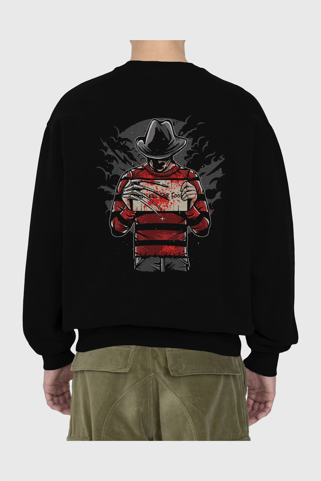 Freddy Will Kill For Food Arka Baskılı Oversize Sweatshirt Erkek Kadın Unisex