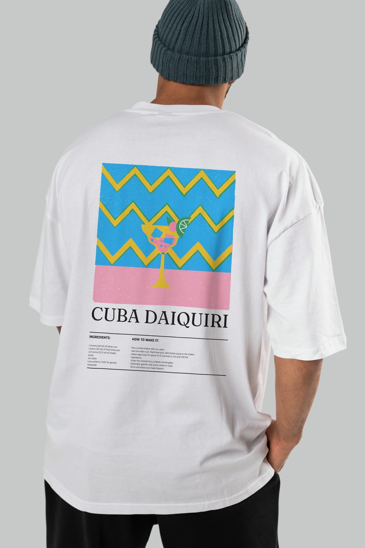 Cuba Daiquiri Kokteyl Serisi Arka Baskılı Oversize t-shirt Erkek Kadın %100 Pamuk Bisiklet Yaka tişort