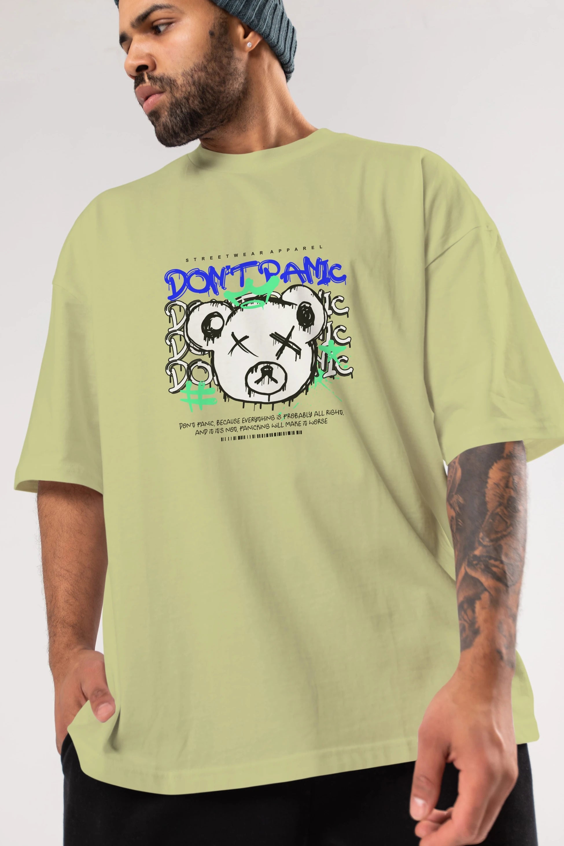 Teddy Bear Dont Panic Ön Baskılı Oversize t-shirt Erkek Kadın Unisex