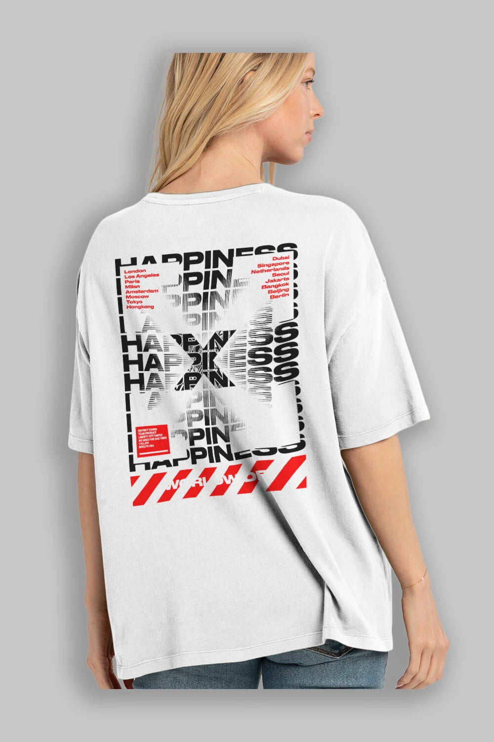 Happiness Worldwide Arka Baskılı Oversize t-shirt Erkek Kadın Unisex