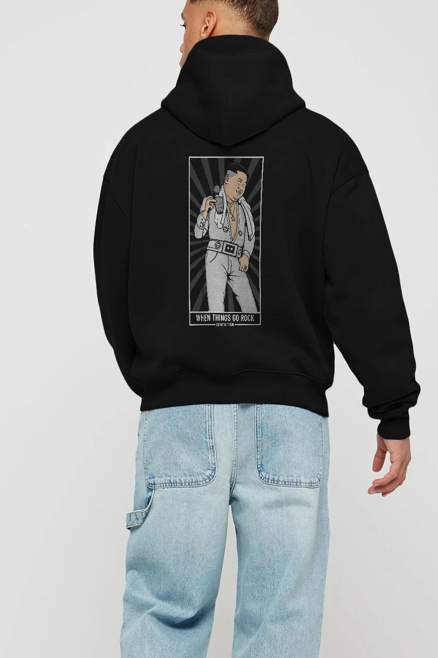 Kim Elvis Arka Baskılı Hoodie Oversize Kapüşonlu Sweatshirt Erkek Kadın Unisex