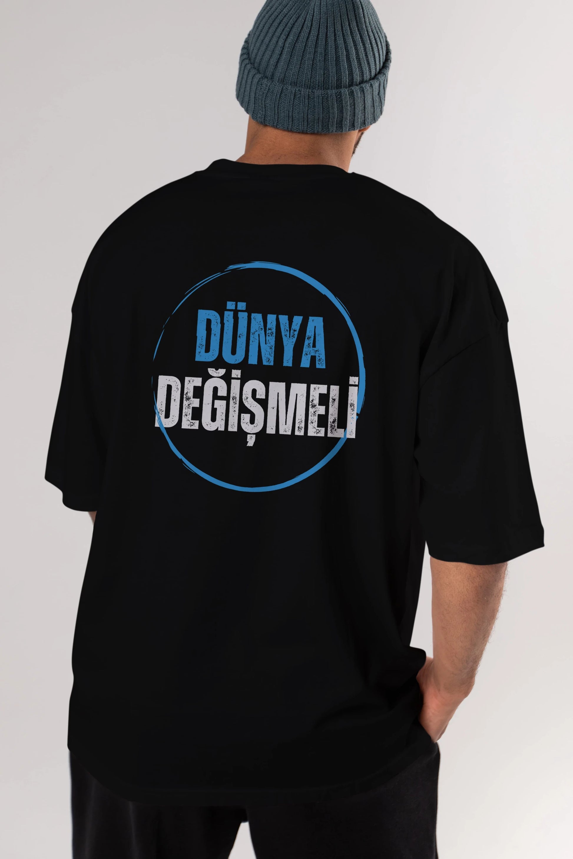 Dünya Değişmeli Yazılı Arka Baskılı Oversize t-shirt Erkek Kadın Unisex