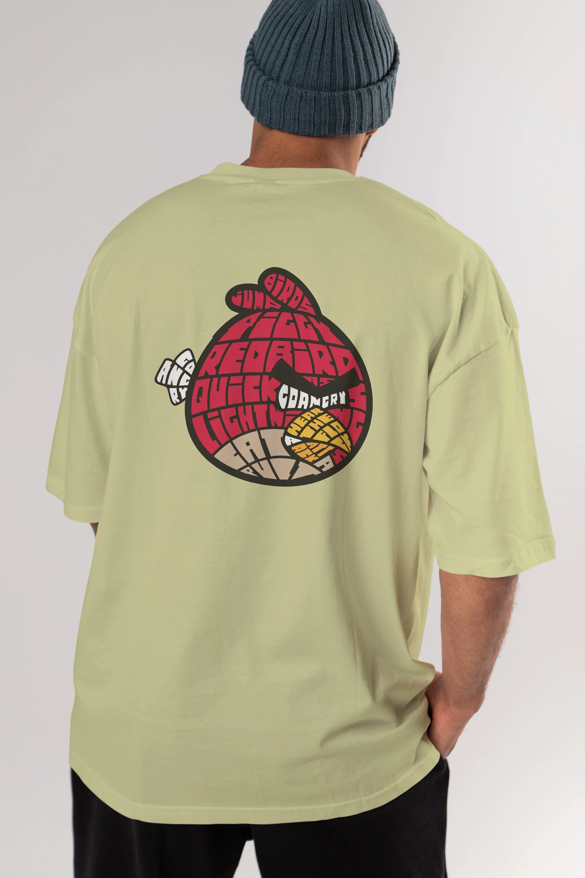 Bird With Anger Arka Baskılı Oversize t-shirt %100 pamuk Erkek Kadın Unisex