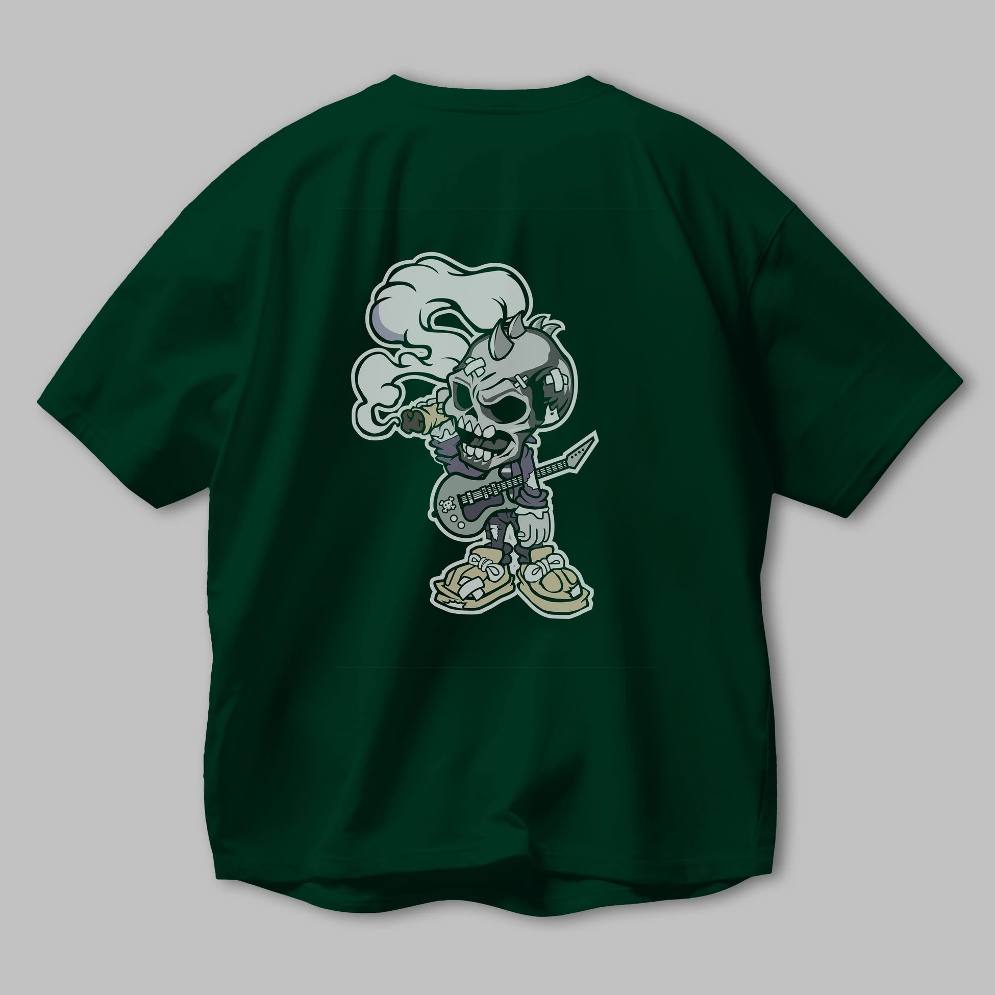 Skull Smoker Punk Rocker Arka Baskılı Oversize t-shirt Erkek Kadın Unisex %100 Pamuk tişort