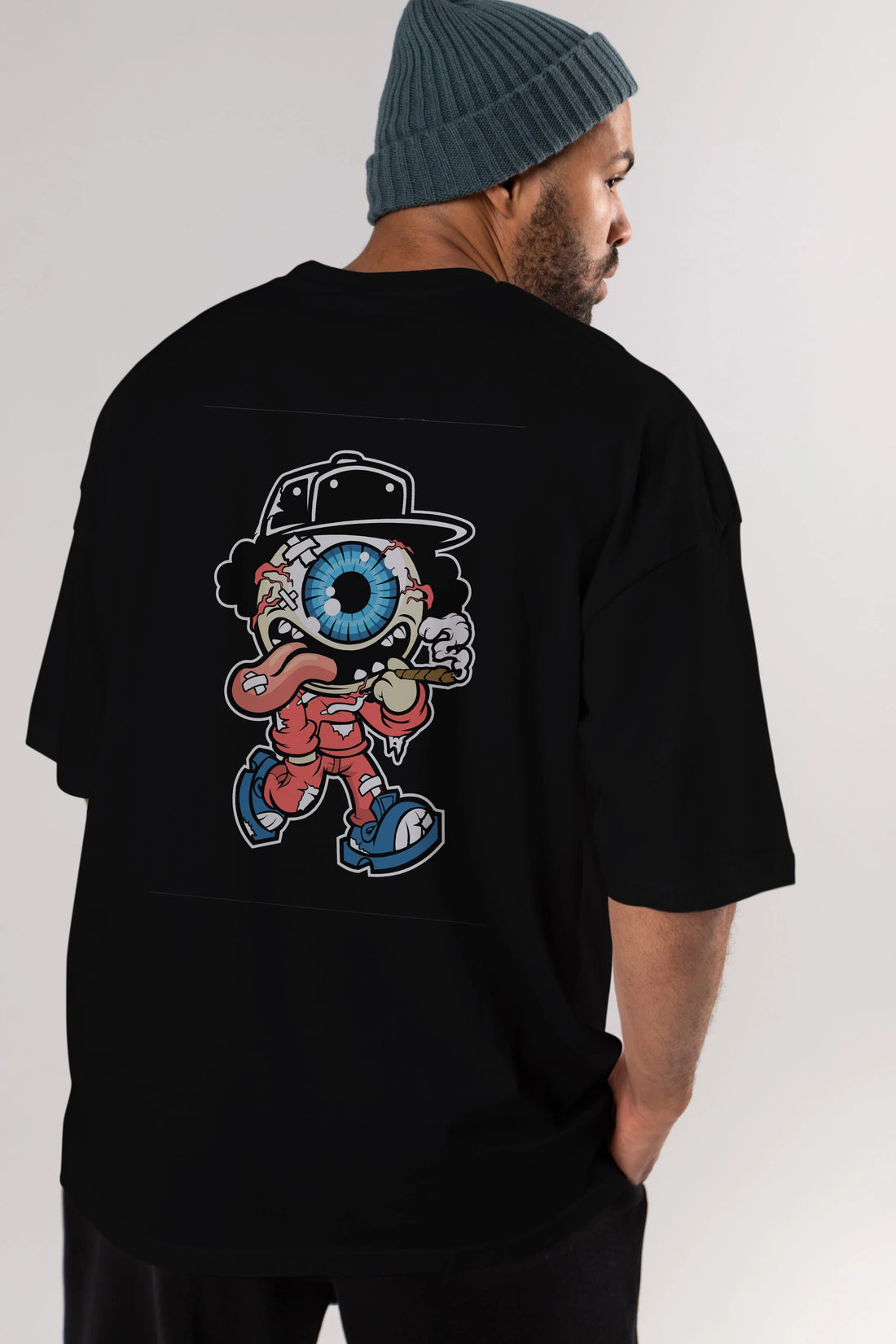 Eyeball Monster Arka Baskılı Oversize t-shirt Erkek Kadın Unisex %100 Pamuk tişort