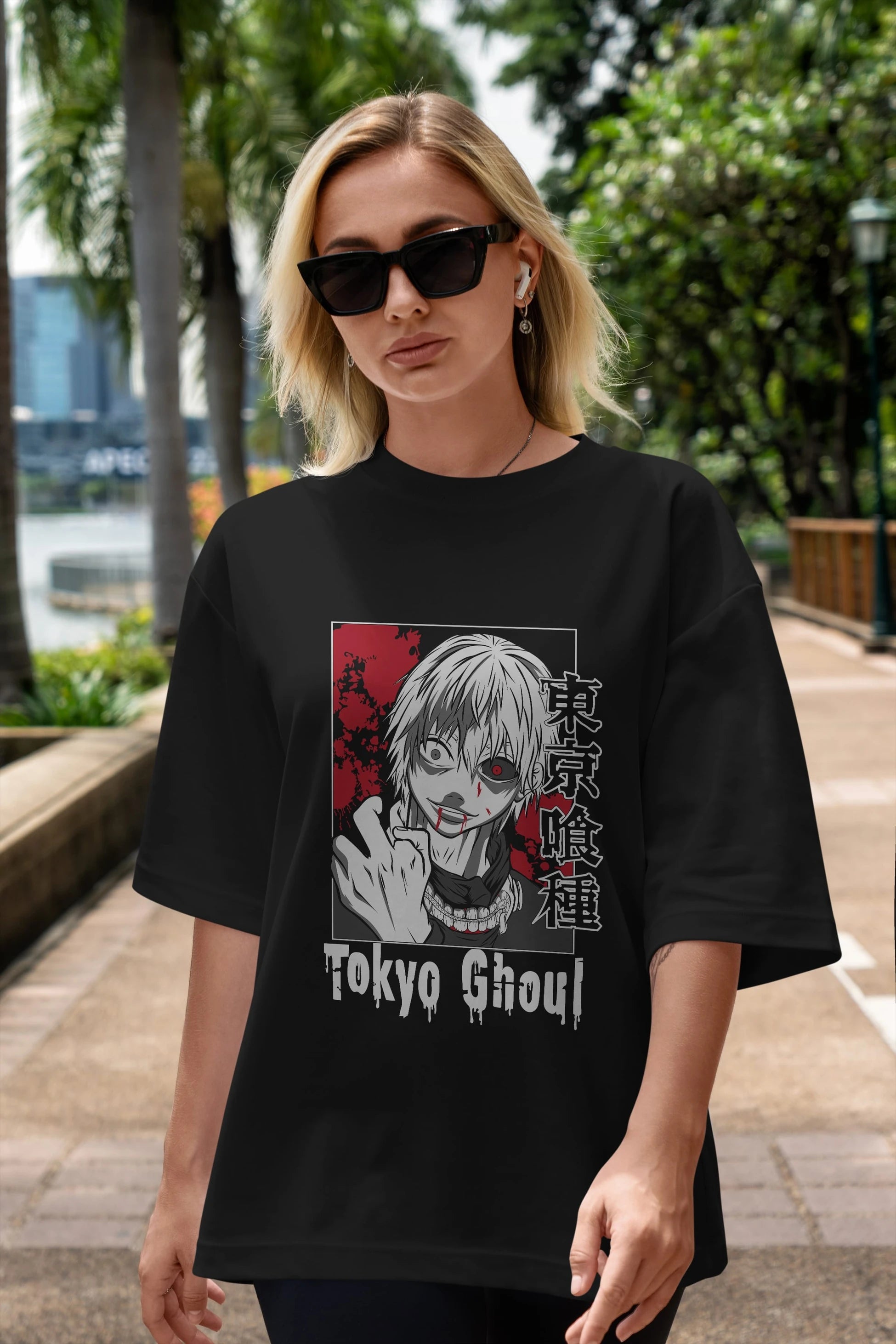 Kaneki Ken TOKYO GHOUL Anime Ön Baskılı Oversize t-shirt %100 pamuk Erkek Kadın Unisex