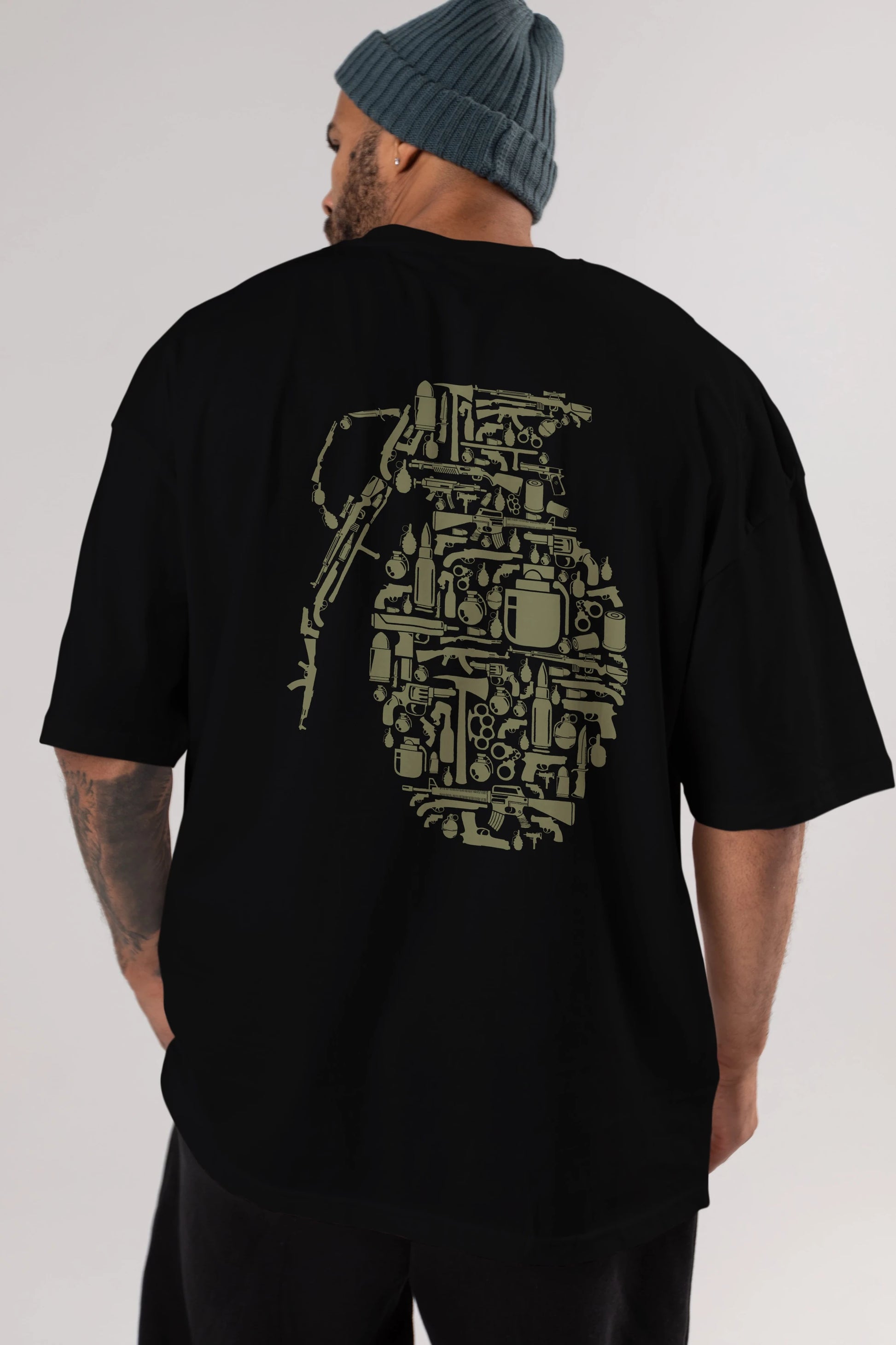Grenade Arka Baskılı Oversize t-shirt %100 pamuk Erkek Kadın Unisex