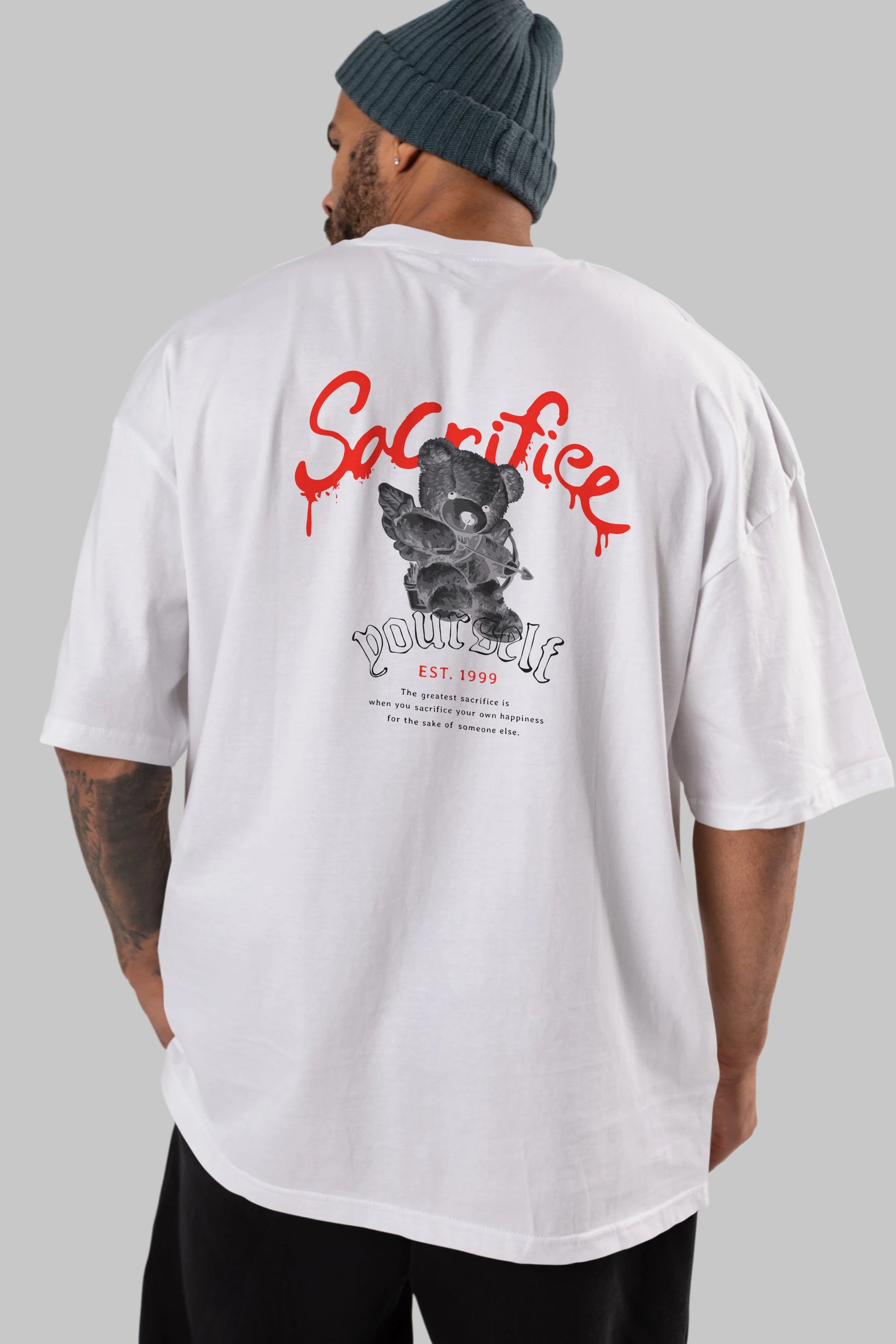 Sacrifice Yourself Bear Arka Baskılı Oversize t-shirt Erkek Kadın Unisex