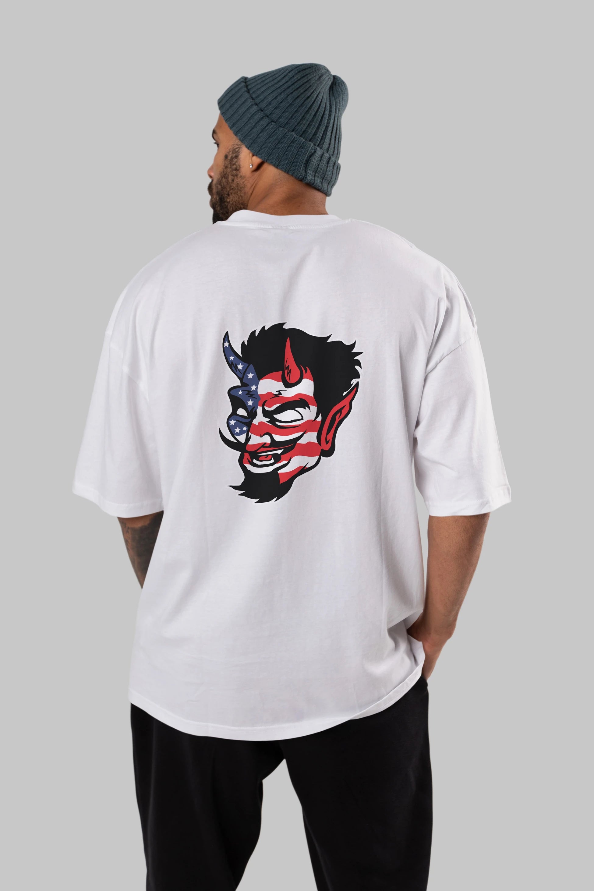 American Devil Arka Baskılı Oversize t-shirt Erkek Kadın Unisex %100 Pamuk tişort