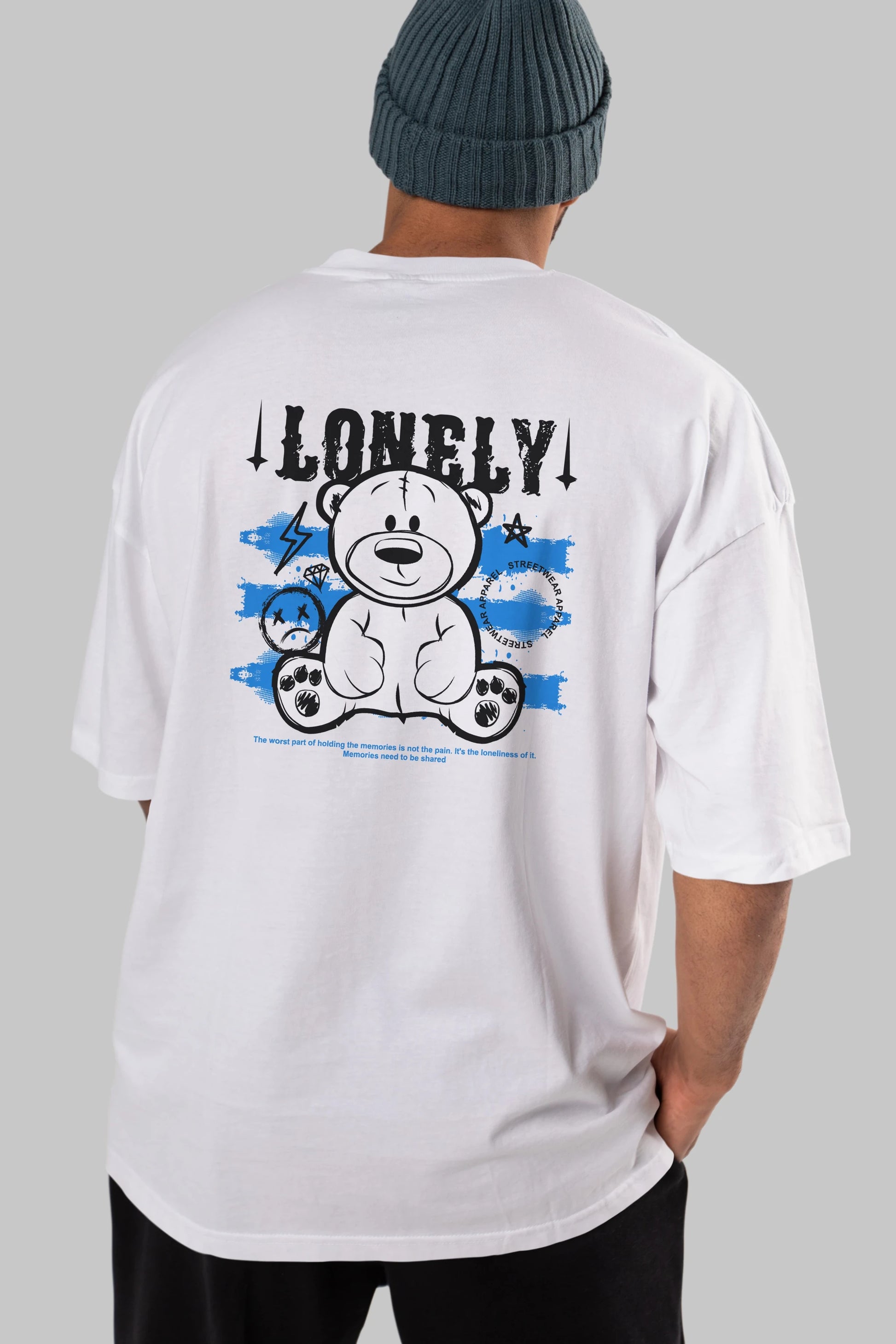 Teddy Bear Lonely Arka Baskılı Oversize t-shirt Erkek Kadın Unisex