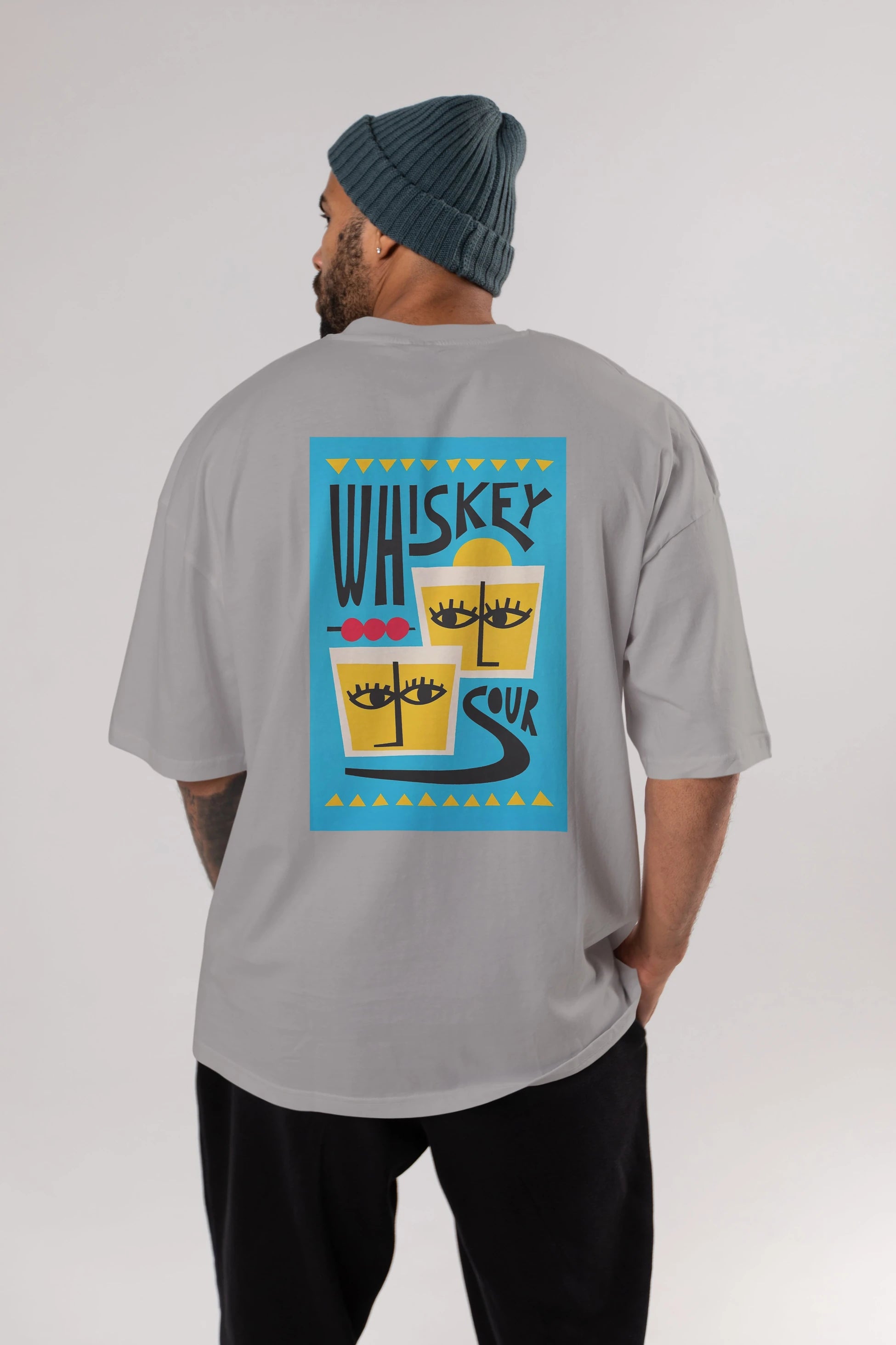Whiskey Sour 2 Arka Baskılı Oversize t-shirt Erkek Kadın Unisex %100 Pamuk Bisiklet Yaka tişort