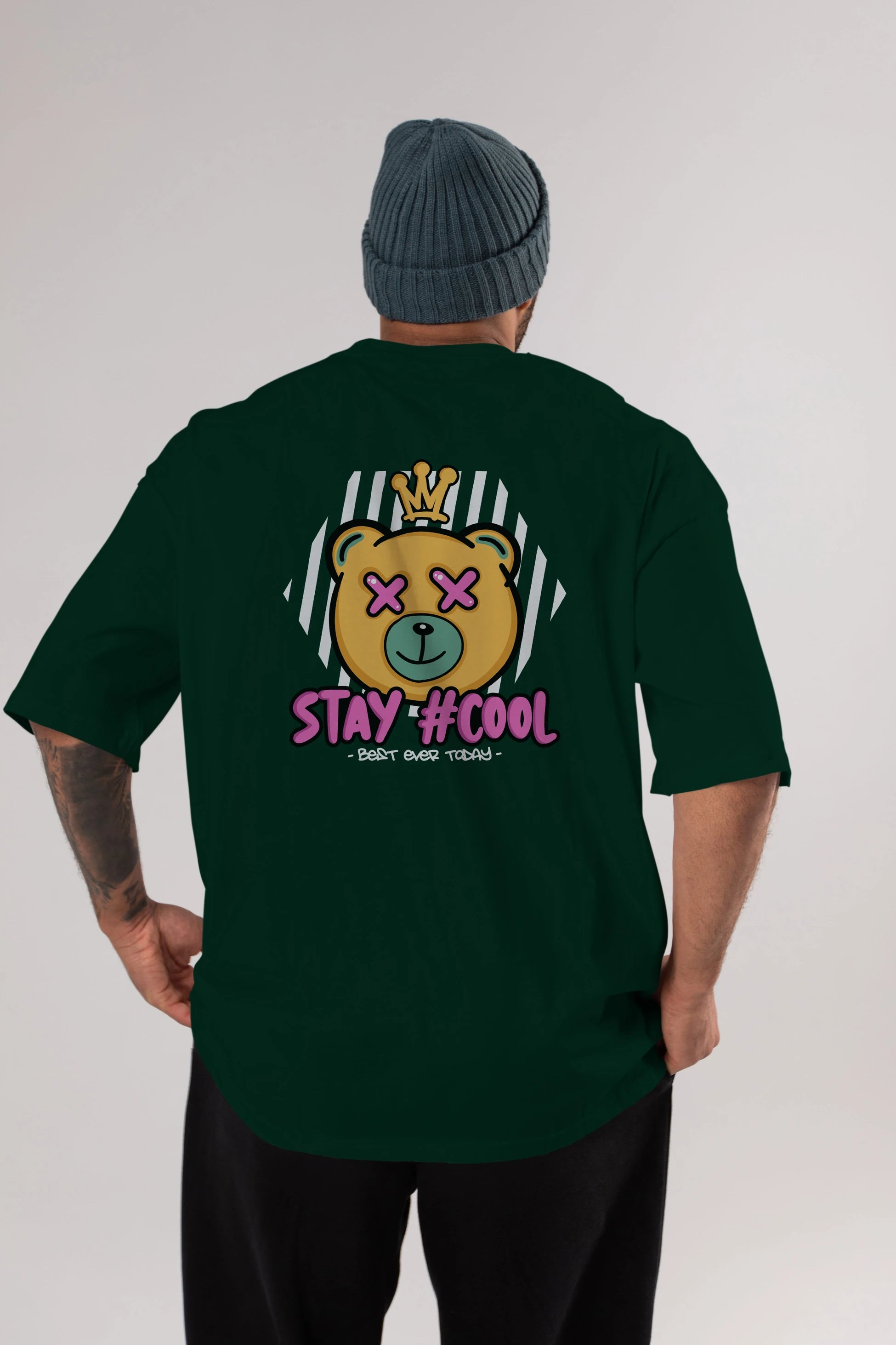 Stay Cool Bear Arka Baskılı Oversize t-shirt Erkek Kadın Unisex
