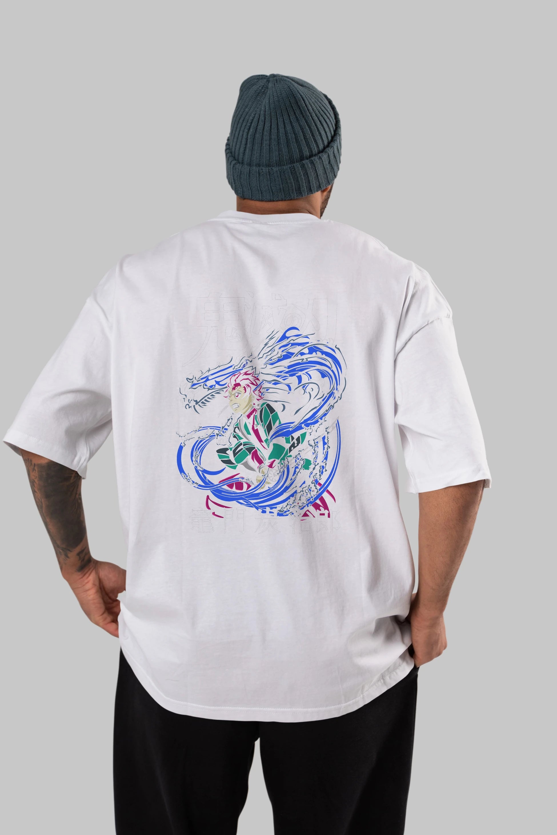 TANJIRO KAMADO 2 Anime Arka Baskılı Oversize t-shirt Erkek Kadın Unisex